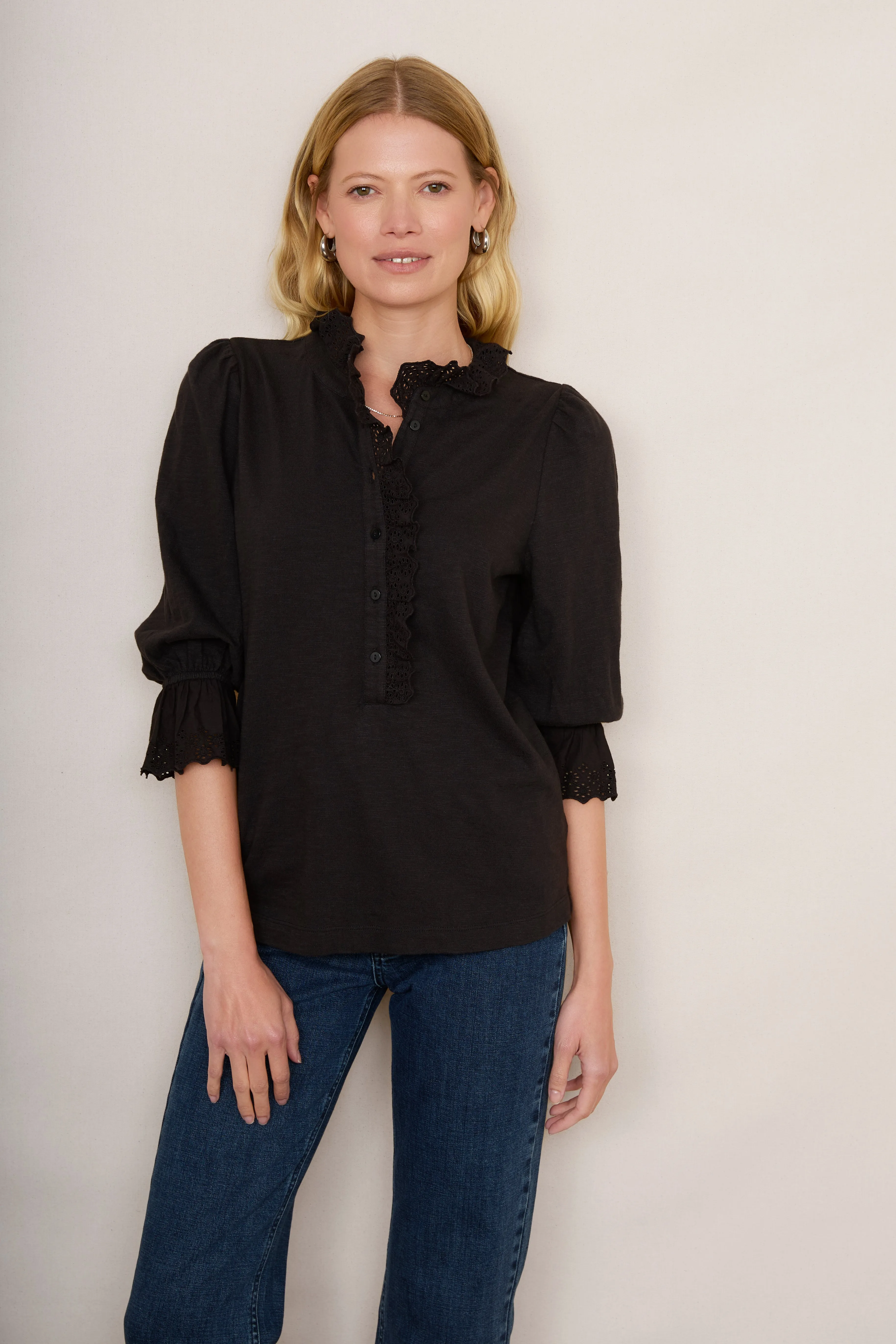 Annette Frill Jersey Top - Black