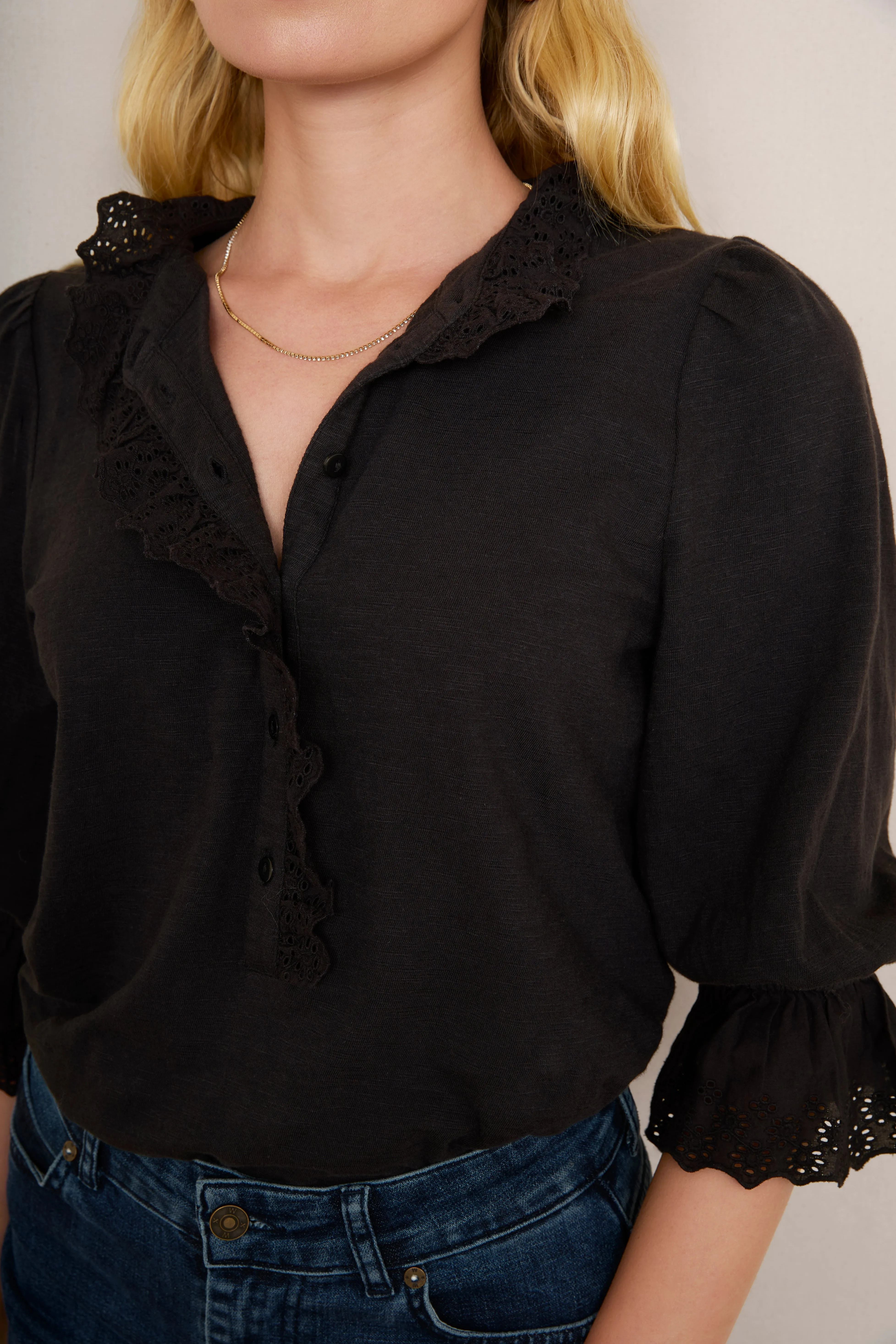 Annette Frill Jersey Top - Black