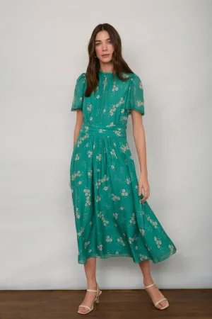 Arabella Silk Dress - Lagoon Green Trailing Floral