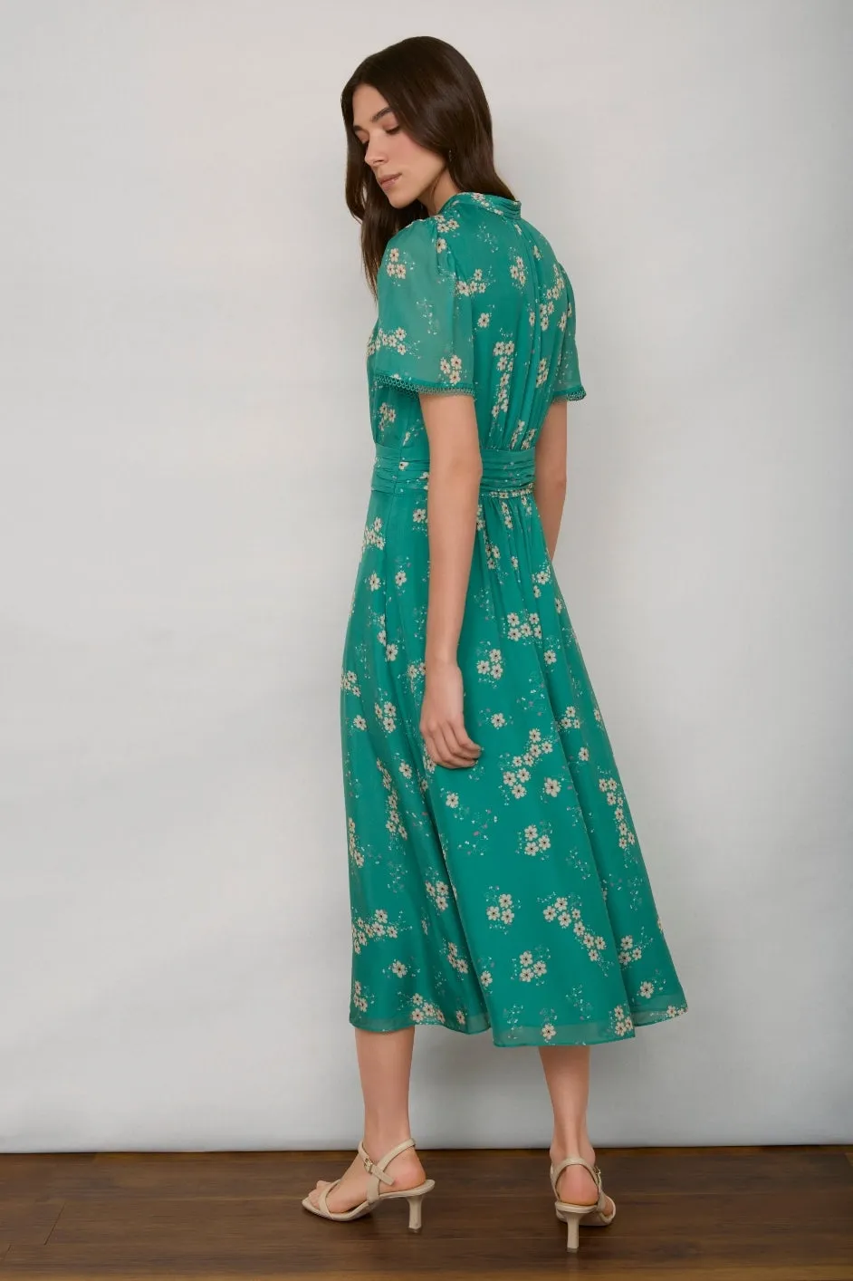 Arabella Silk Dress - Lagoon Green Trailing Floral