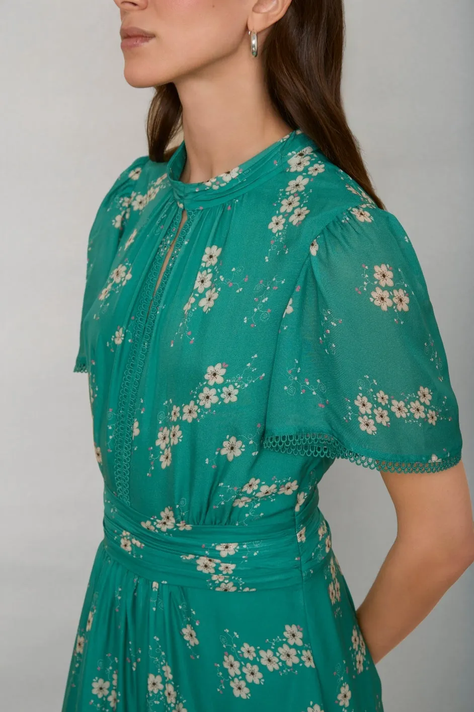 Arabella Silk Dress - Lagoon Green Trailing Floral