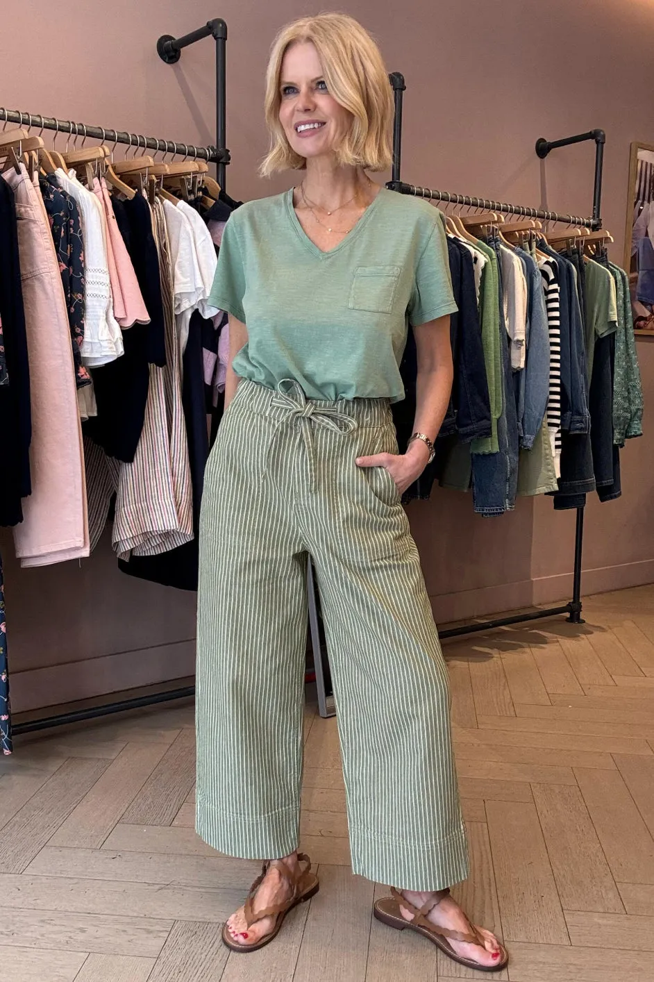 Astrid Stripe Jean - Green/Ivory
