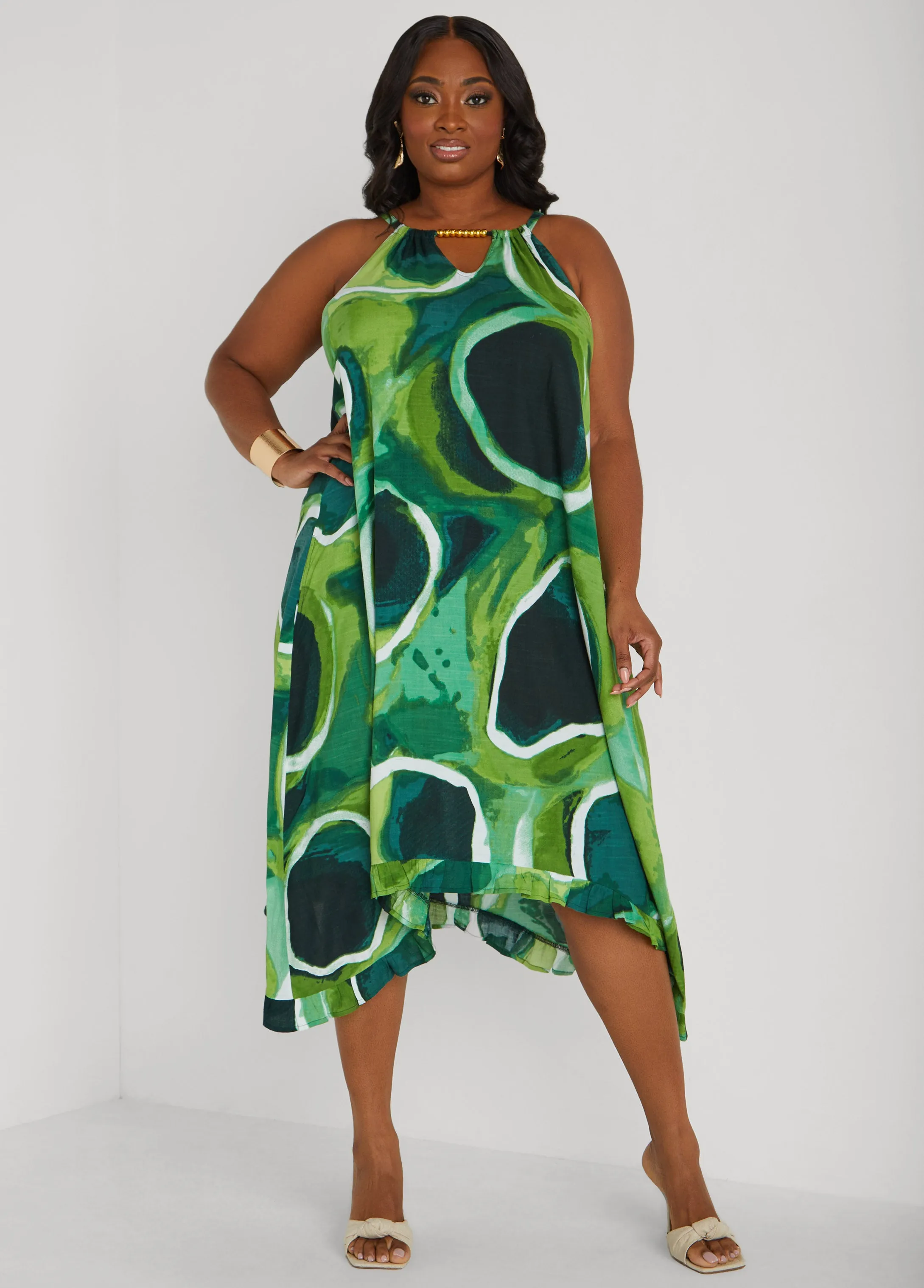 Beaded Watercolor Sharkbite Dress