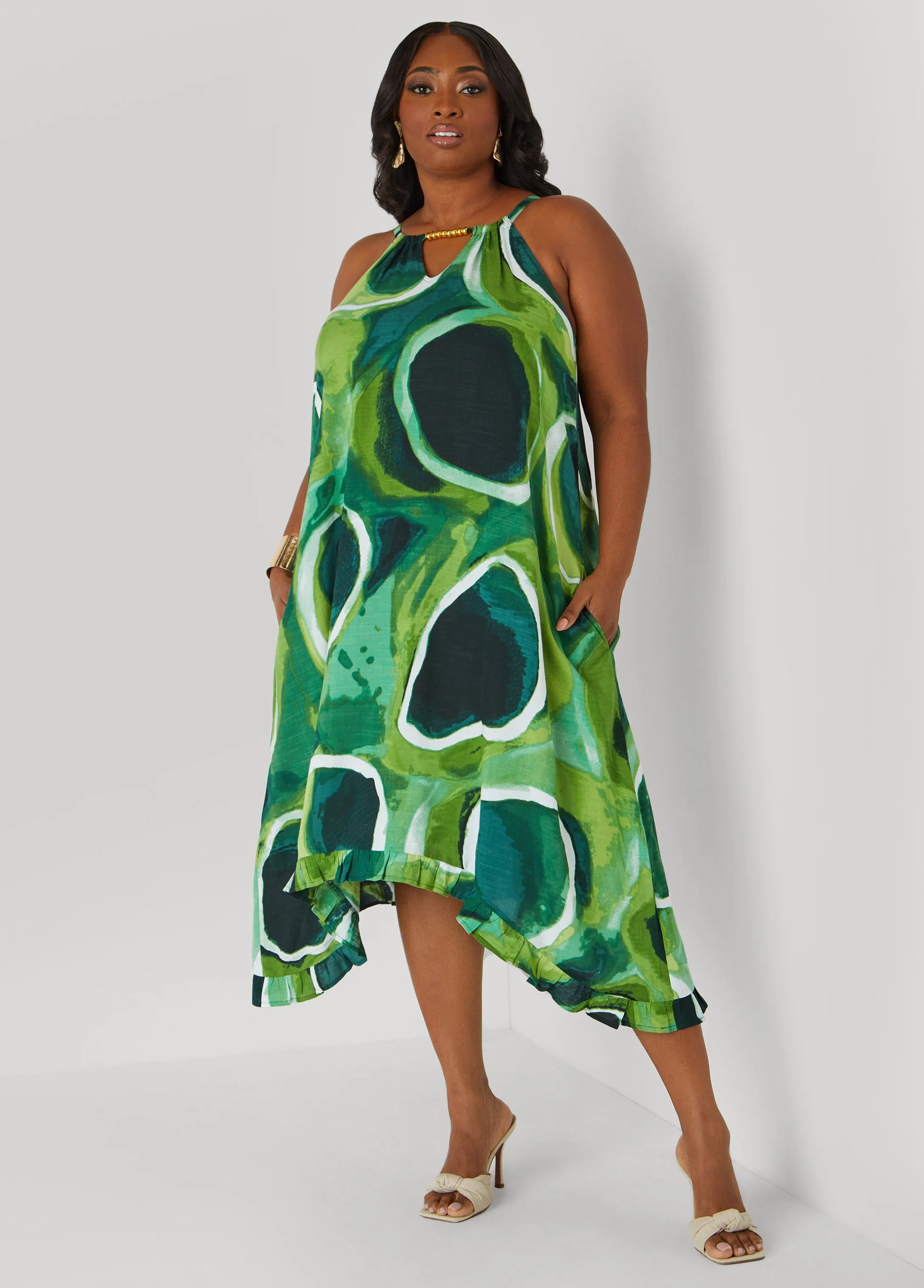 Beaded Watercolor Sharkbite Dress