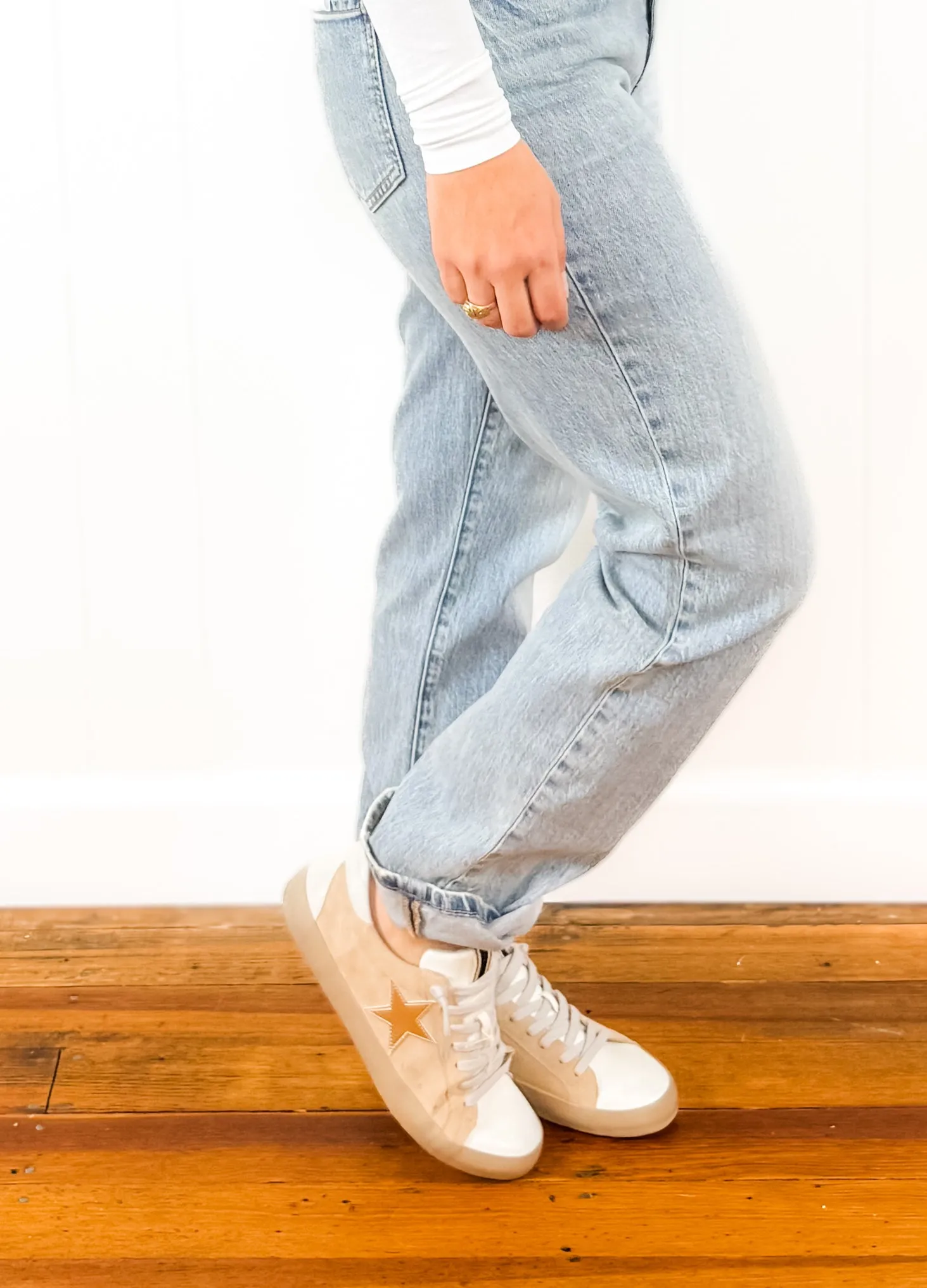 Beige Gold Star Sneaker