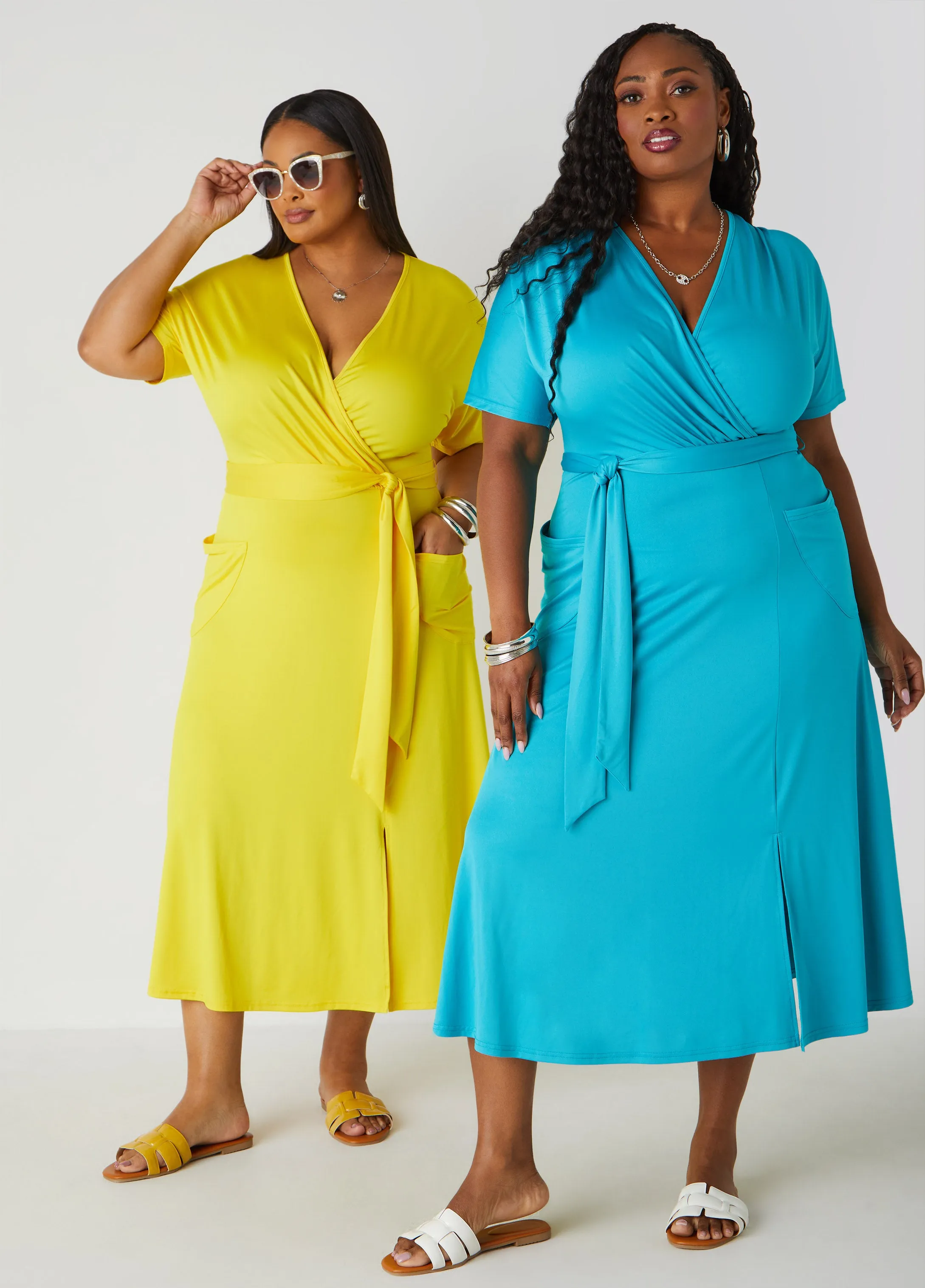Belted Faux Wrap Midi Dress
