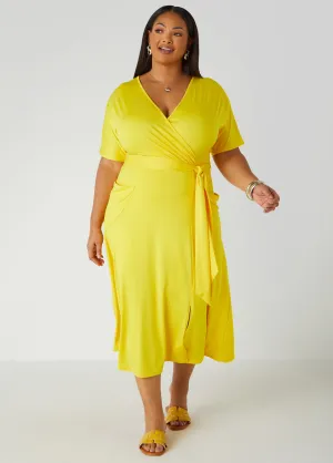 Belted Faux Wrap Midi Dress