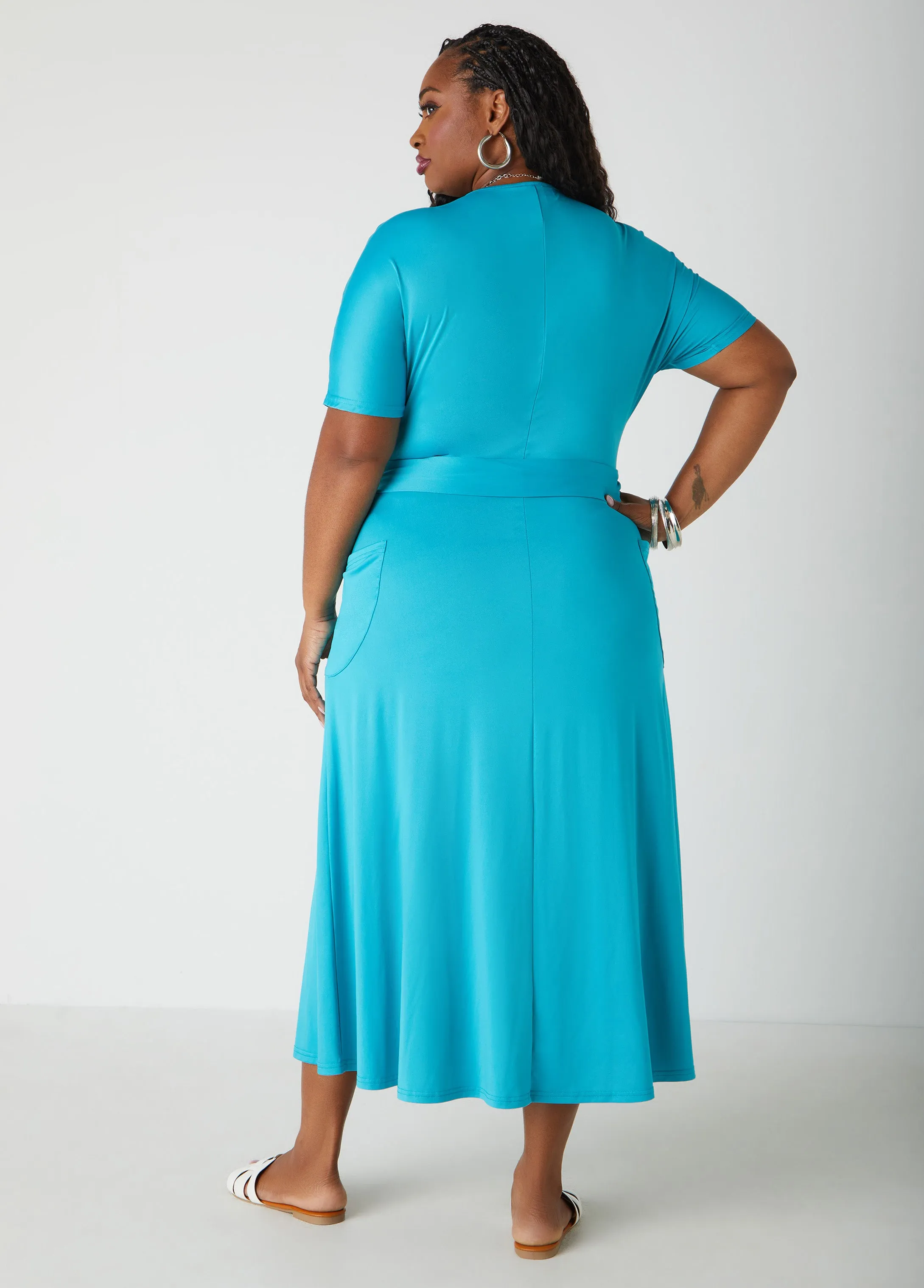 Belted Faux Wrap Midi Dress