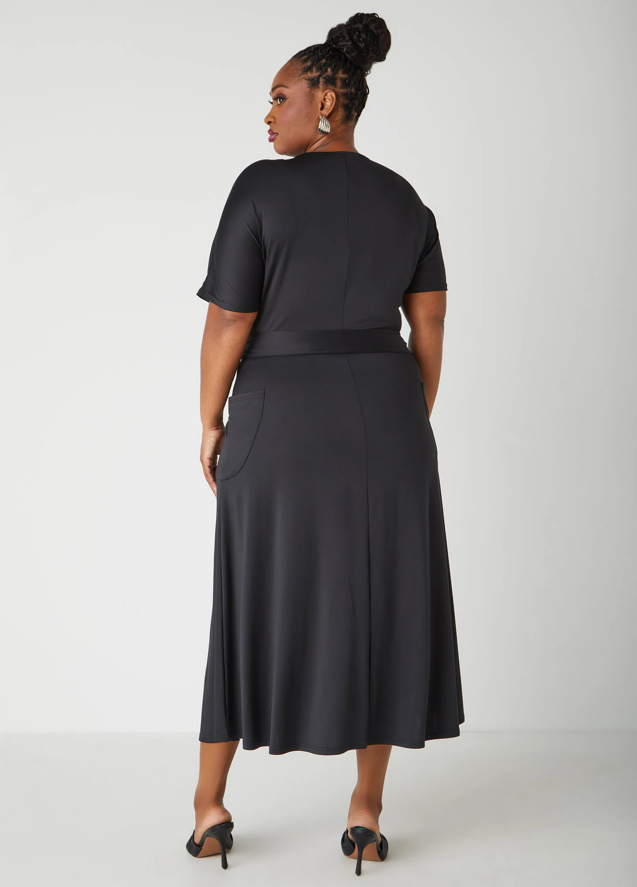 Belted Faux Wrap Midi Dress