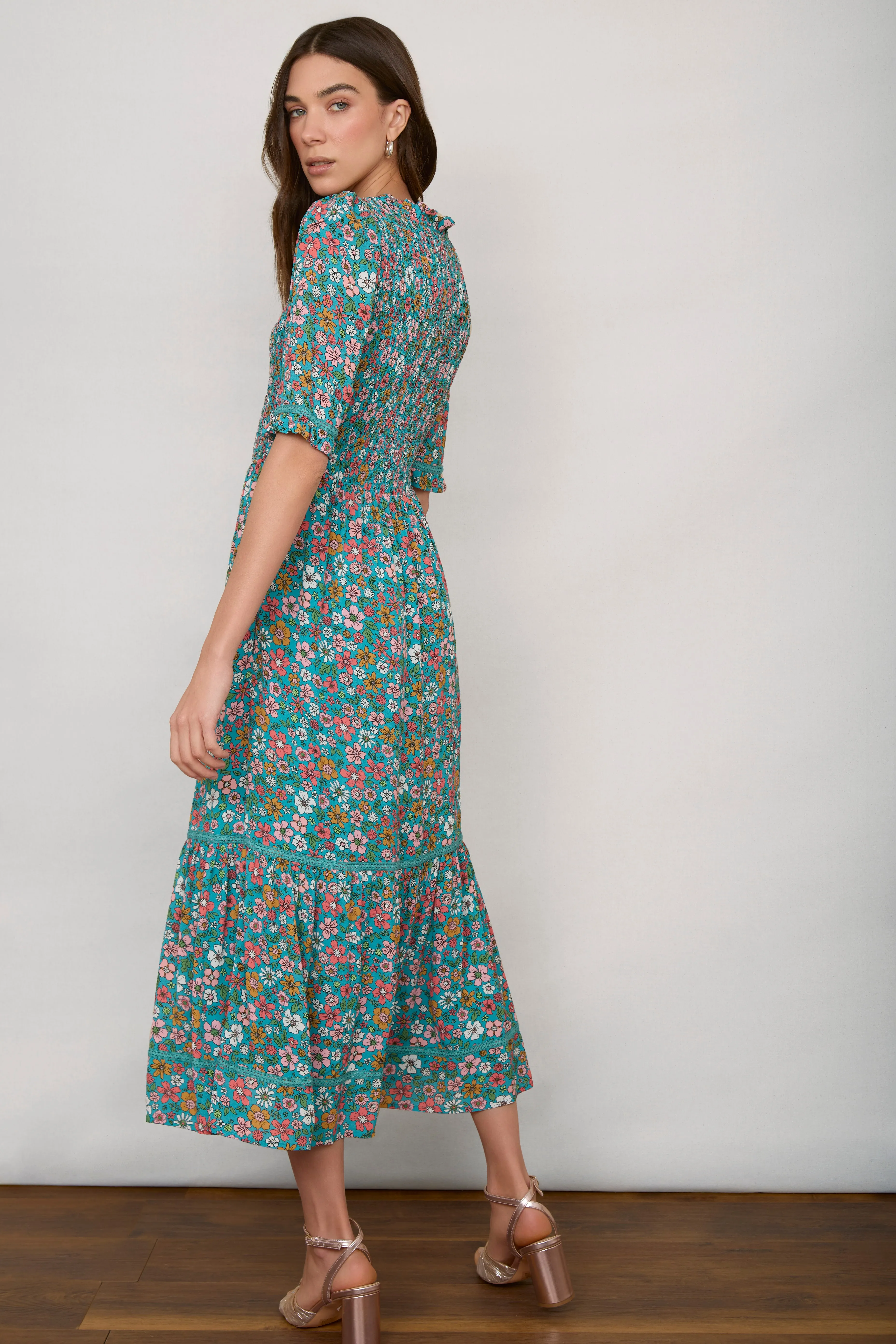 Betty Dress - Teal Retro Floral
