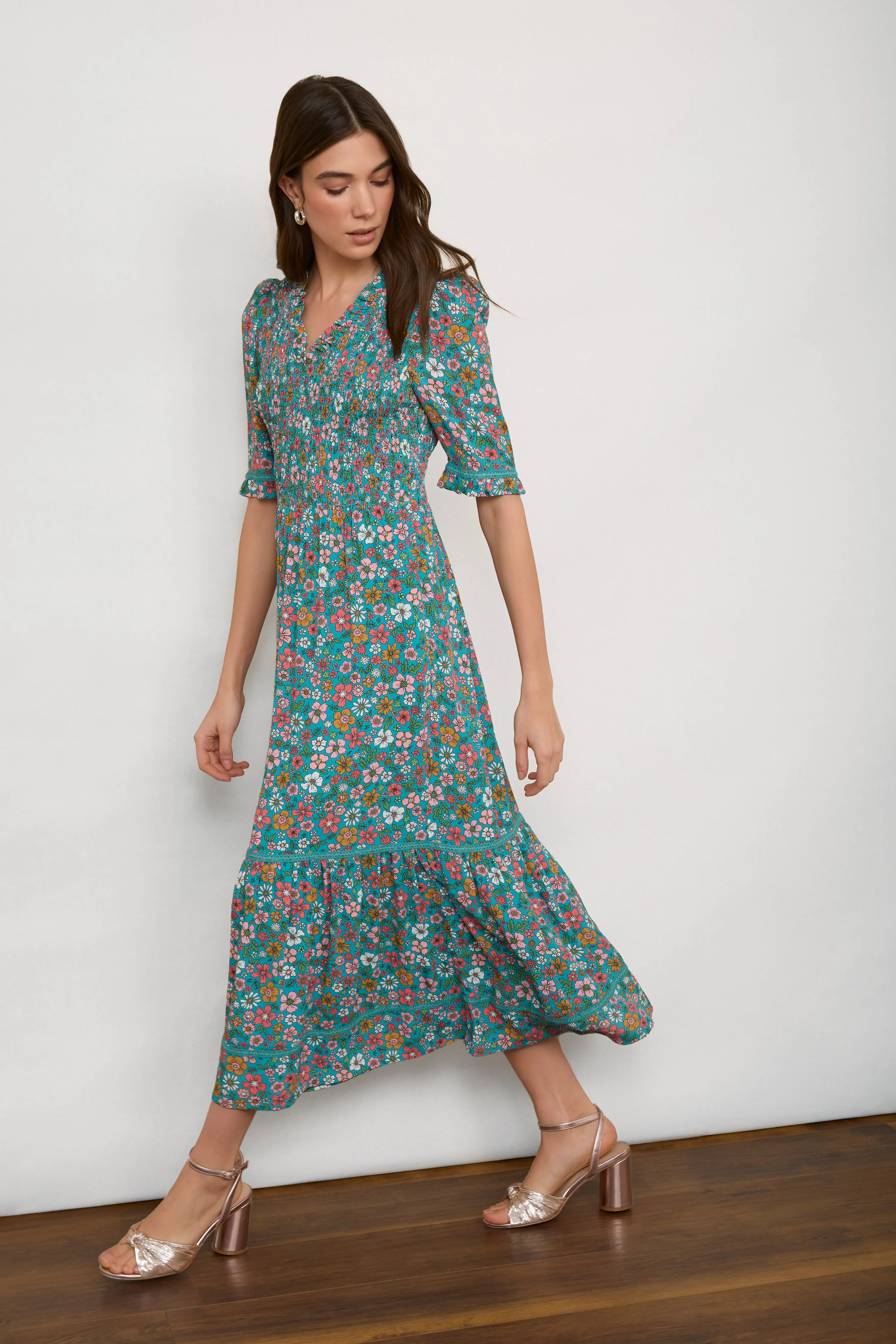 Betty Dress - Teal Retro Floral