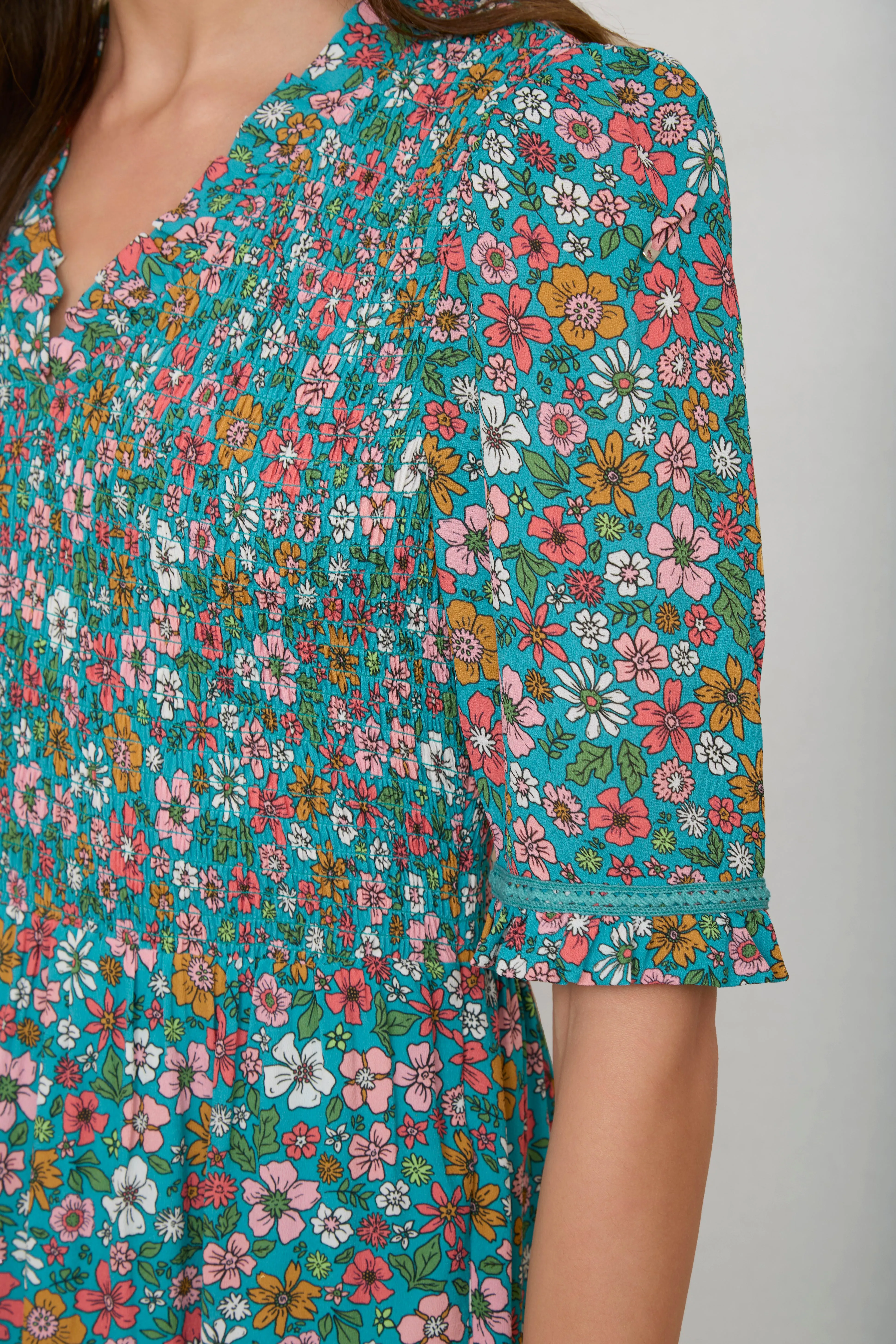 Betty Dress - Teal Retro Floral