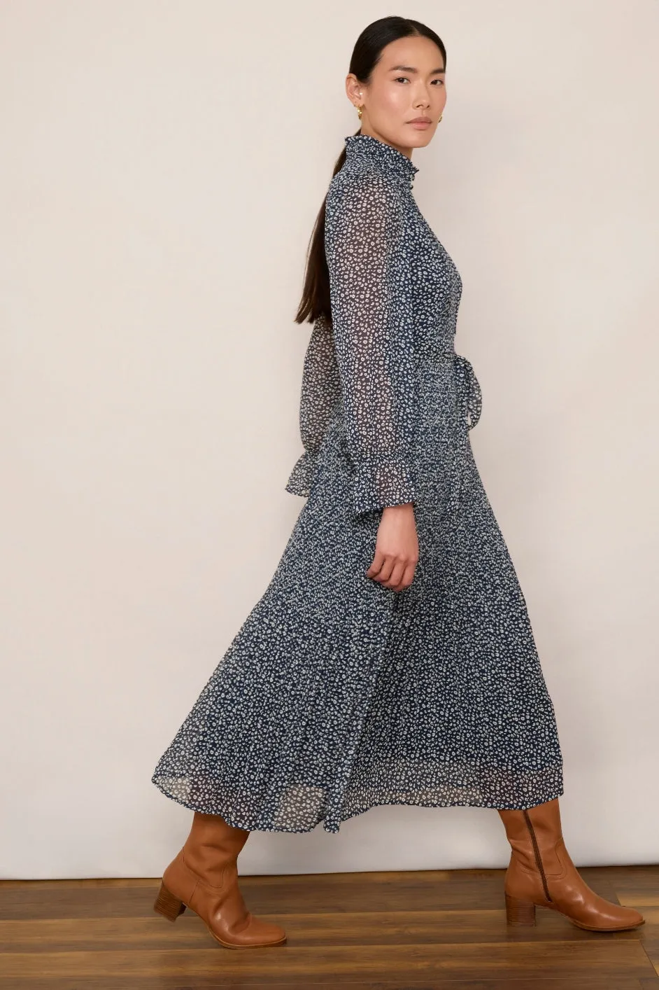 Brianna Dress - Mini Leopard Navy Ecru