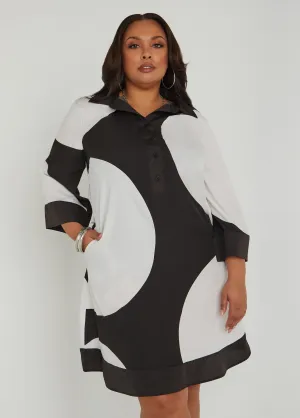 Buttoned Circle Print Shirtdress
