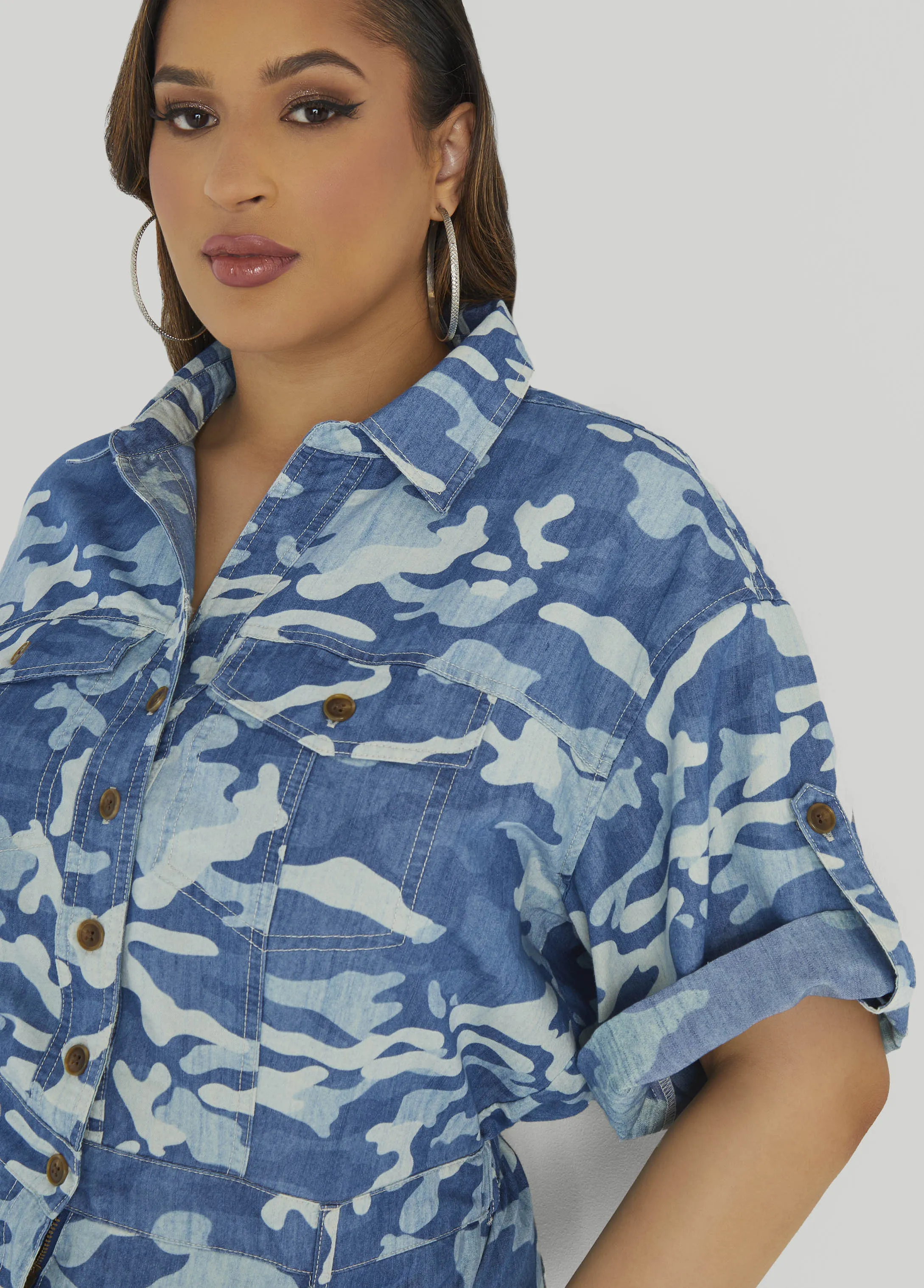 Camo Print Denim Romper