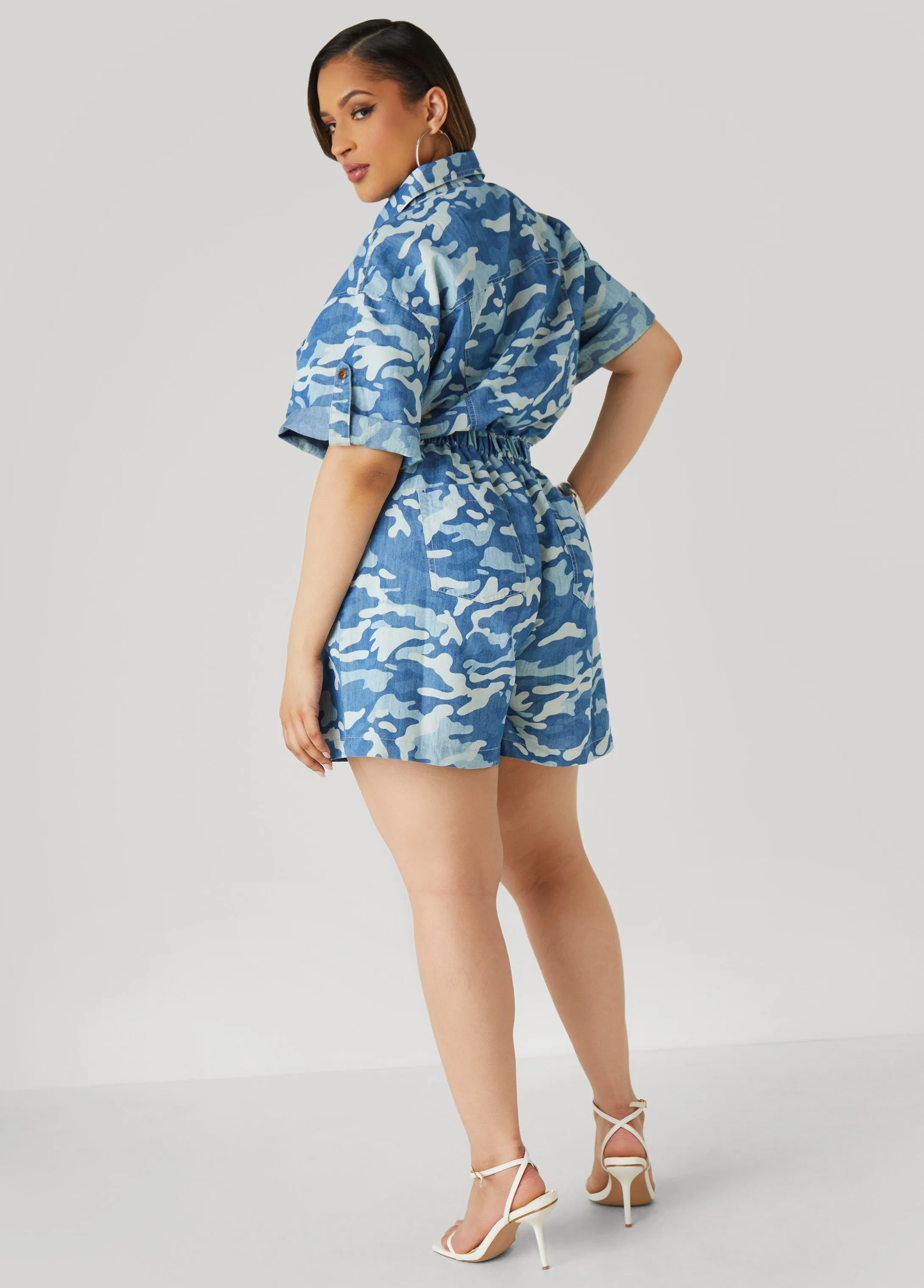 Camo Print Denim Romper