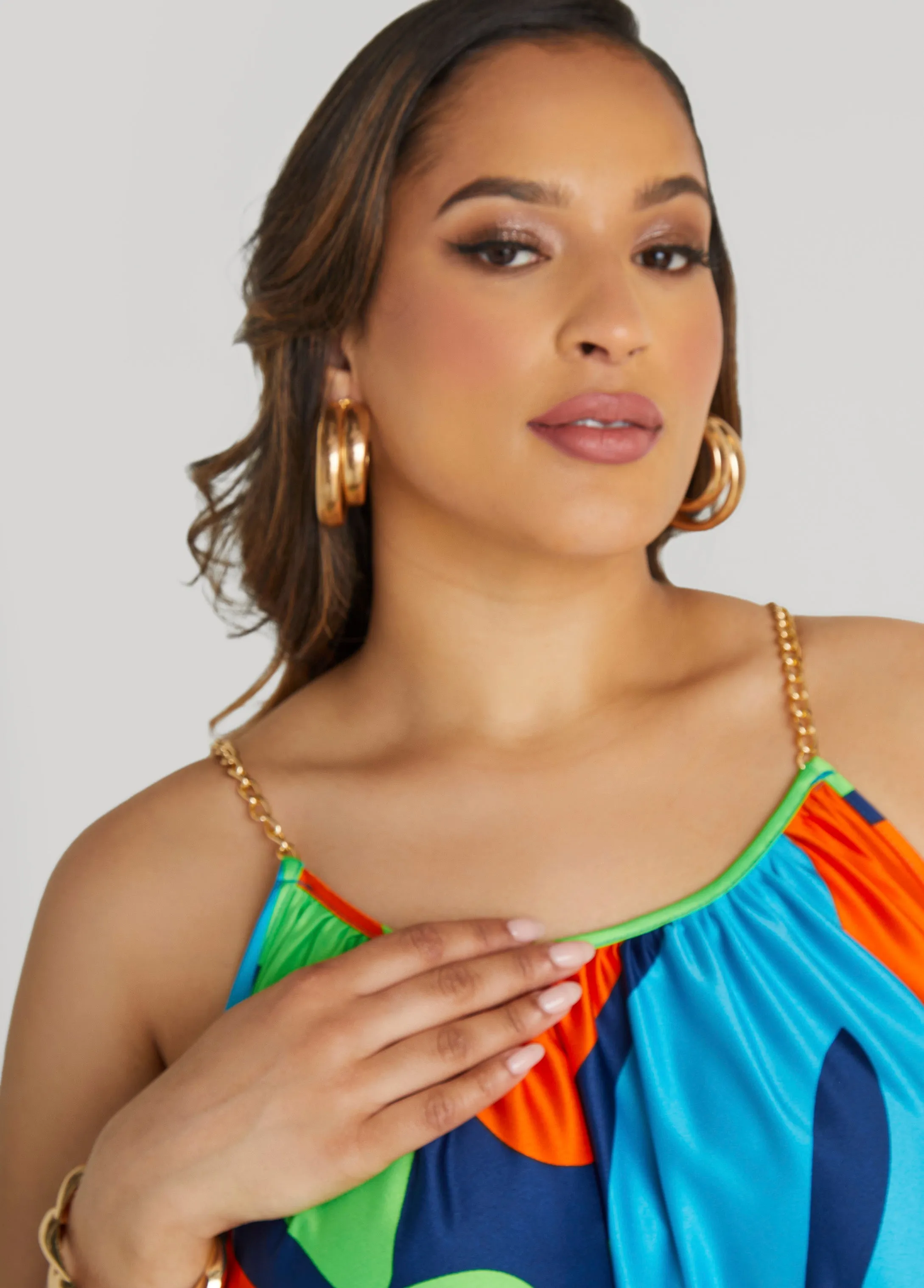 Chain Trimmed Abstract Maxi Dress