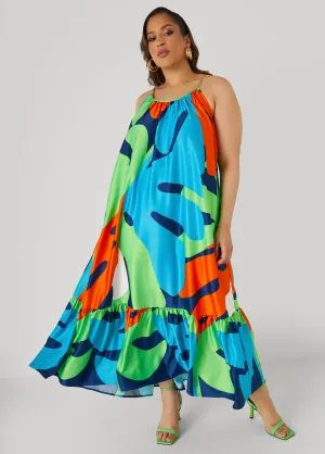 Chain Trimmed Abstract Maxi Dress