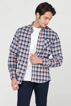 Check Button Down Shirt For Men - Dark Pink