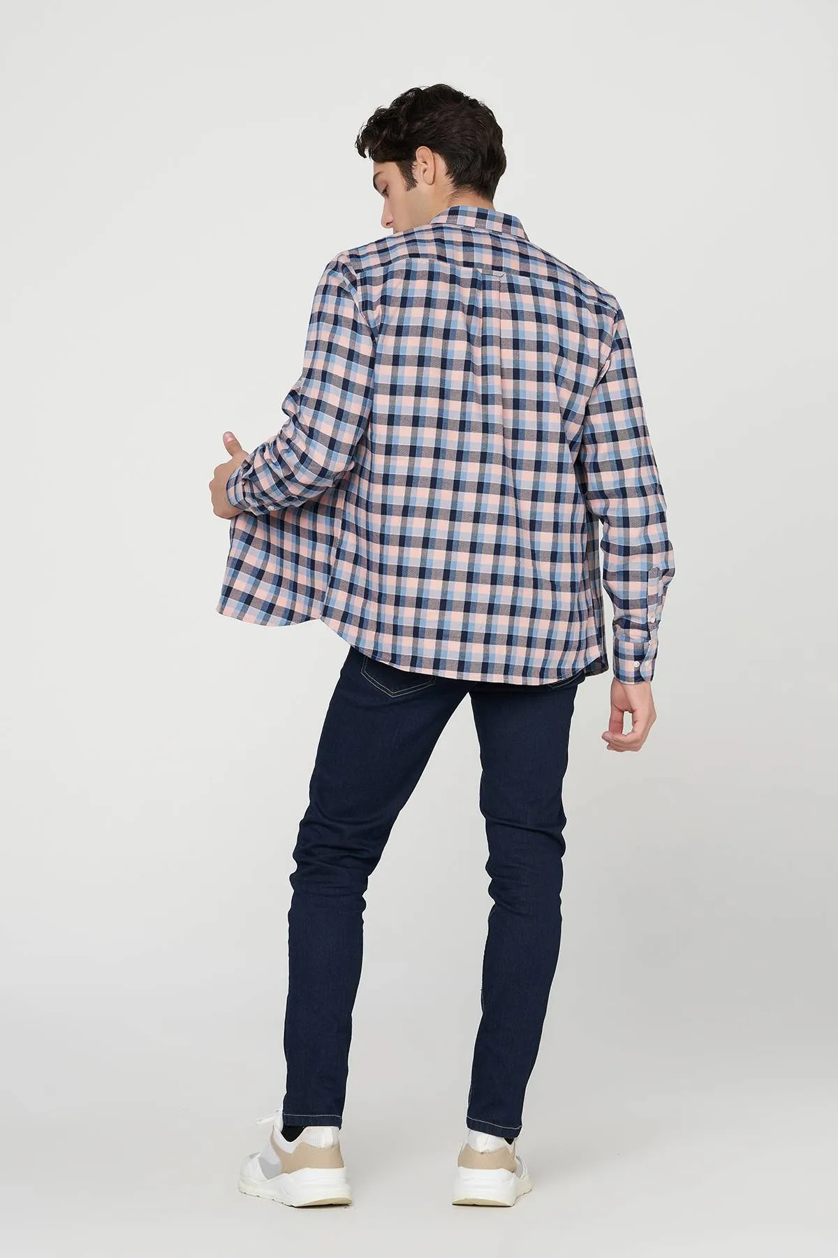 Check Button Down Shirt For Men - Dark Pink