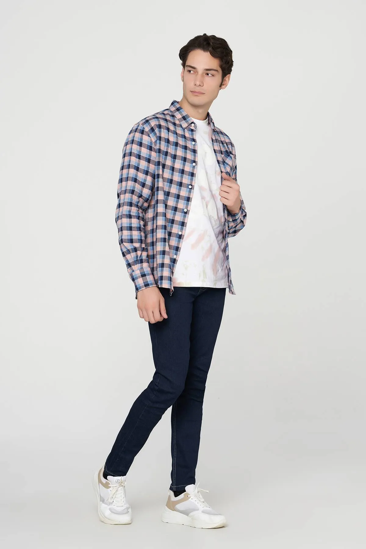 Check Button Down Shirt For Men - Dark Pink