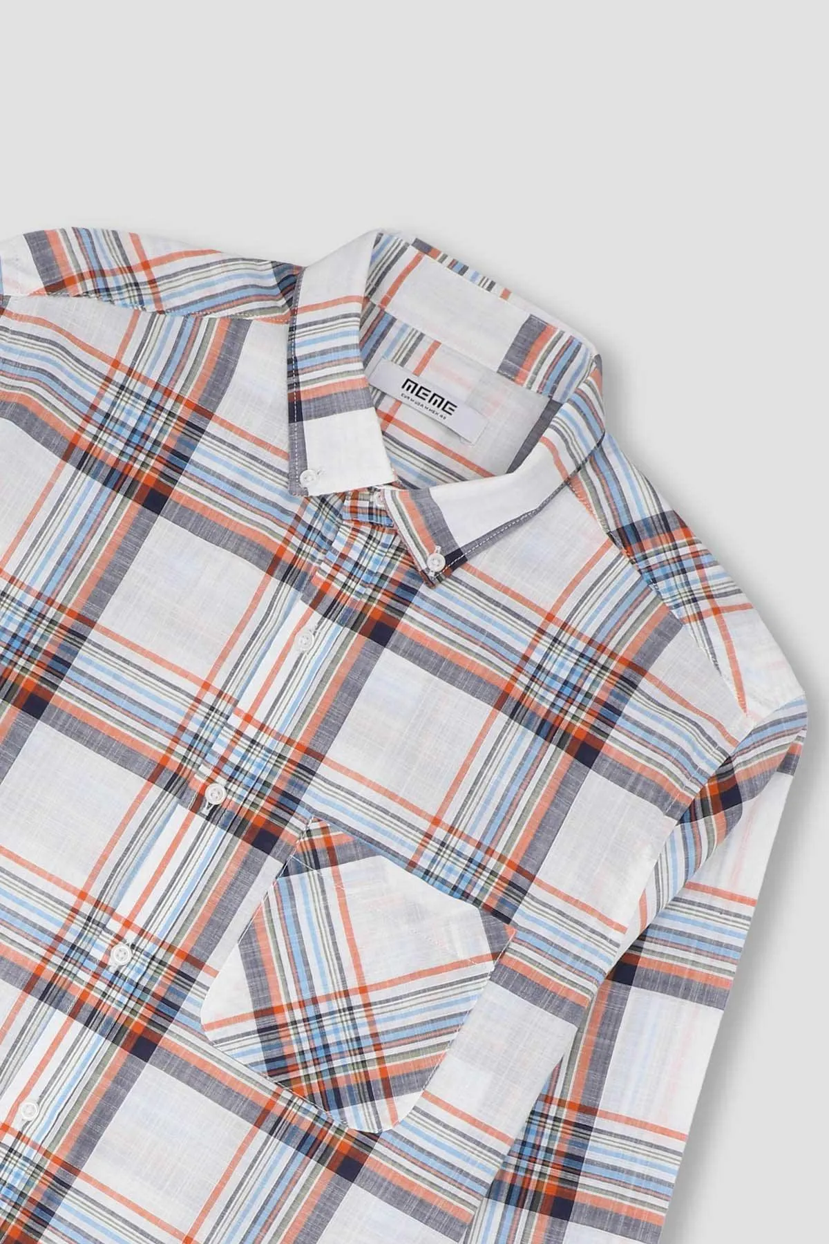 Check Button Down Shirt For Men - White