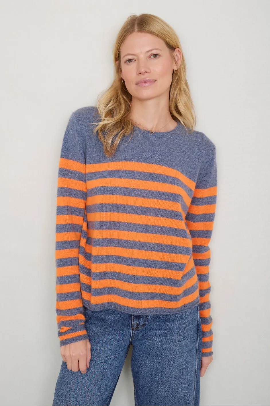 Chrissie Cashmere Jumper - Denim Blue/Orange Stripe