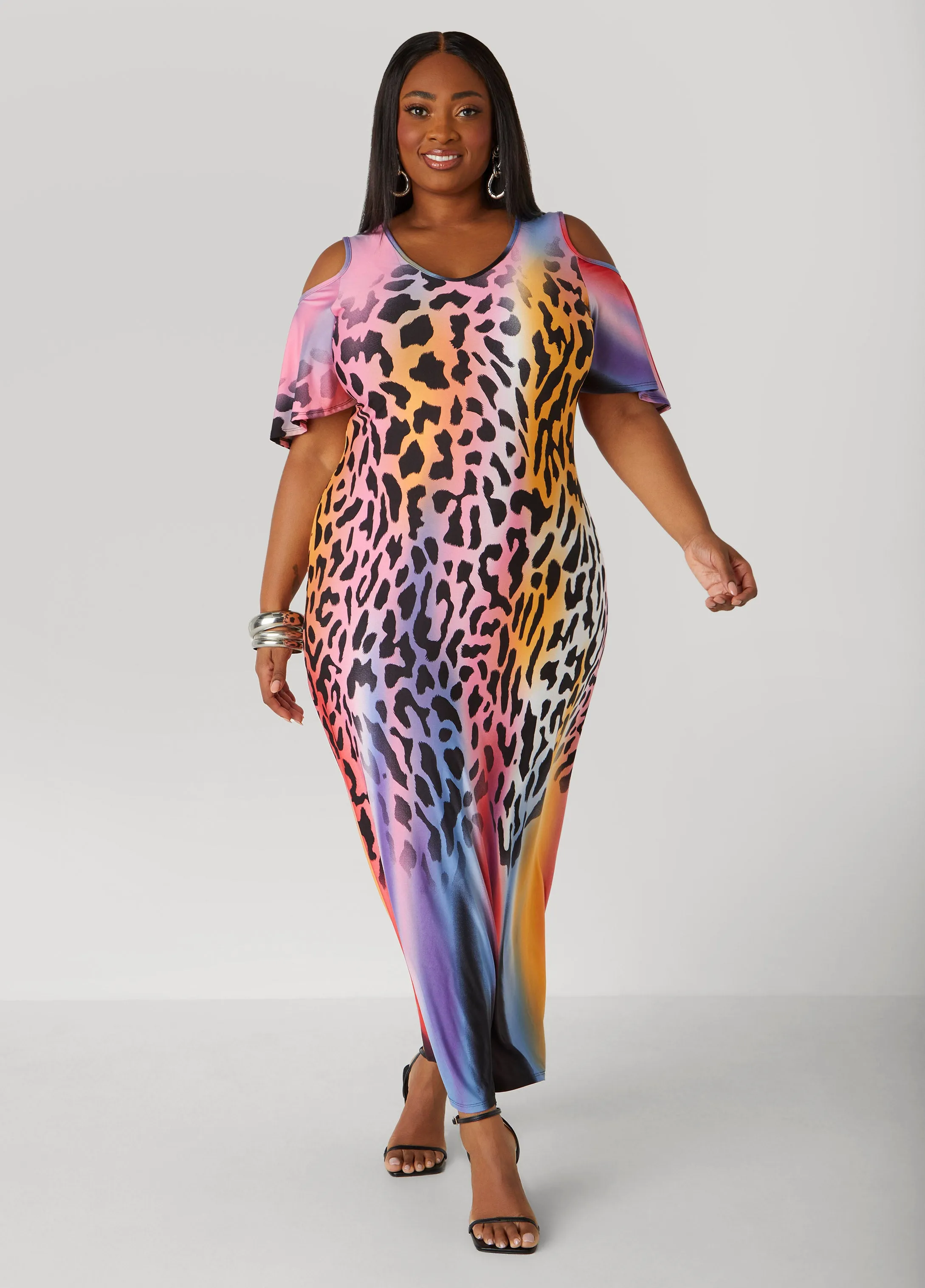 Cold Shoulder Leopard Maxi Dress