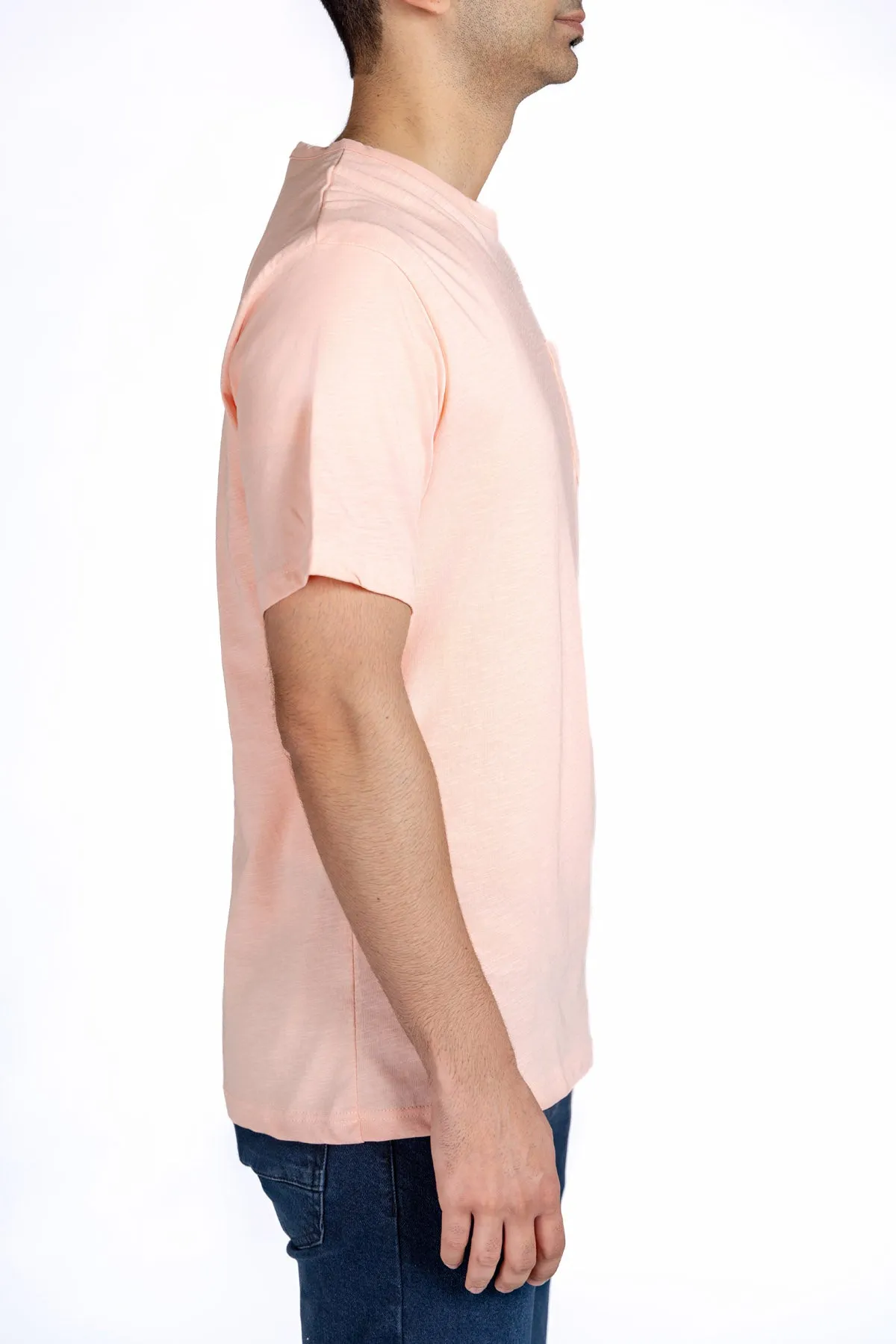 Crew Neck Basic T-Shirt For Men - Peach