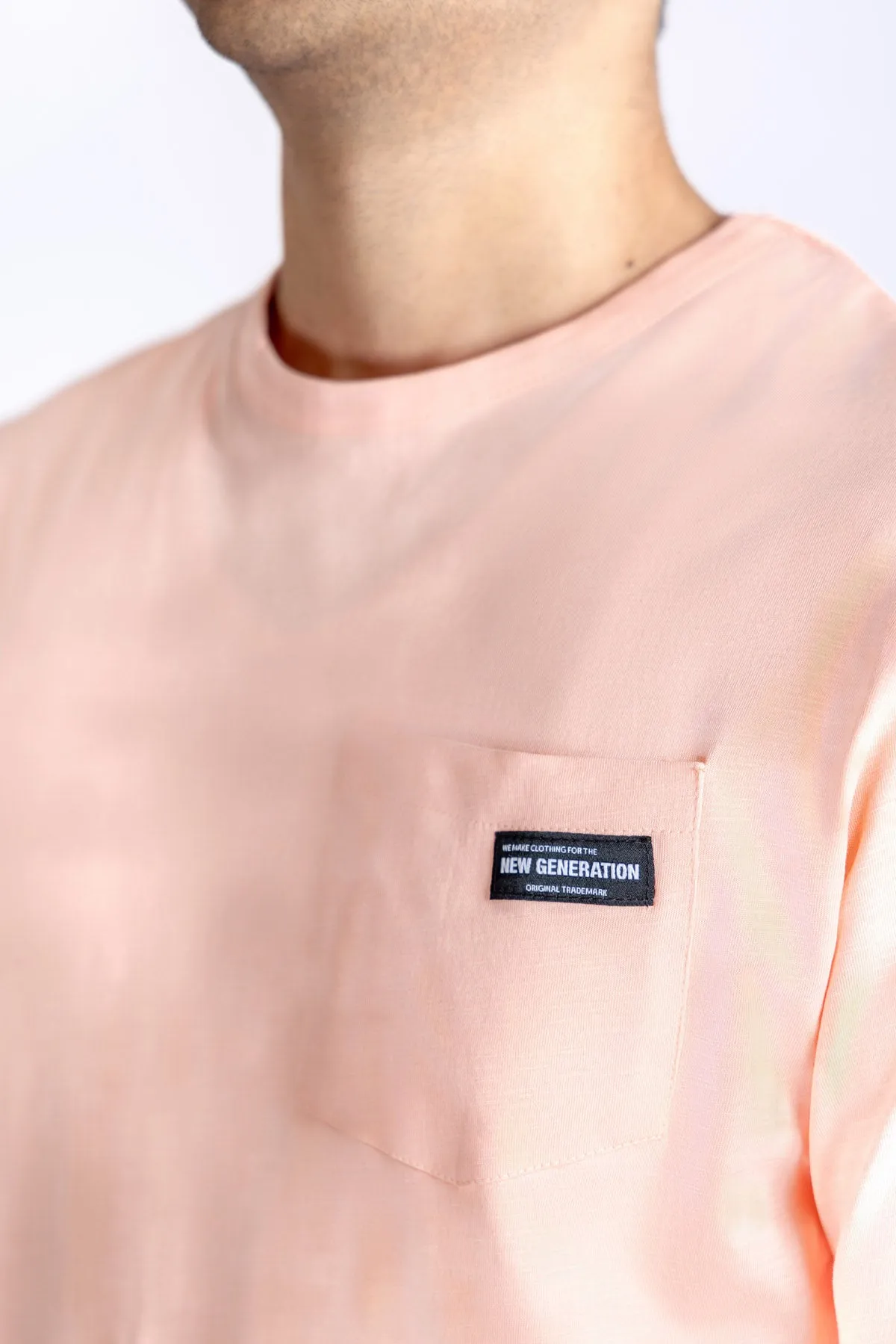 Crew Neck Basic T-Shirt For Men - Peach