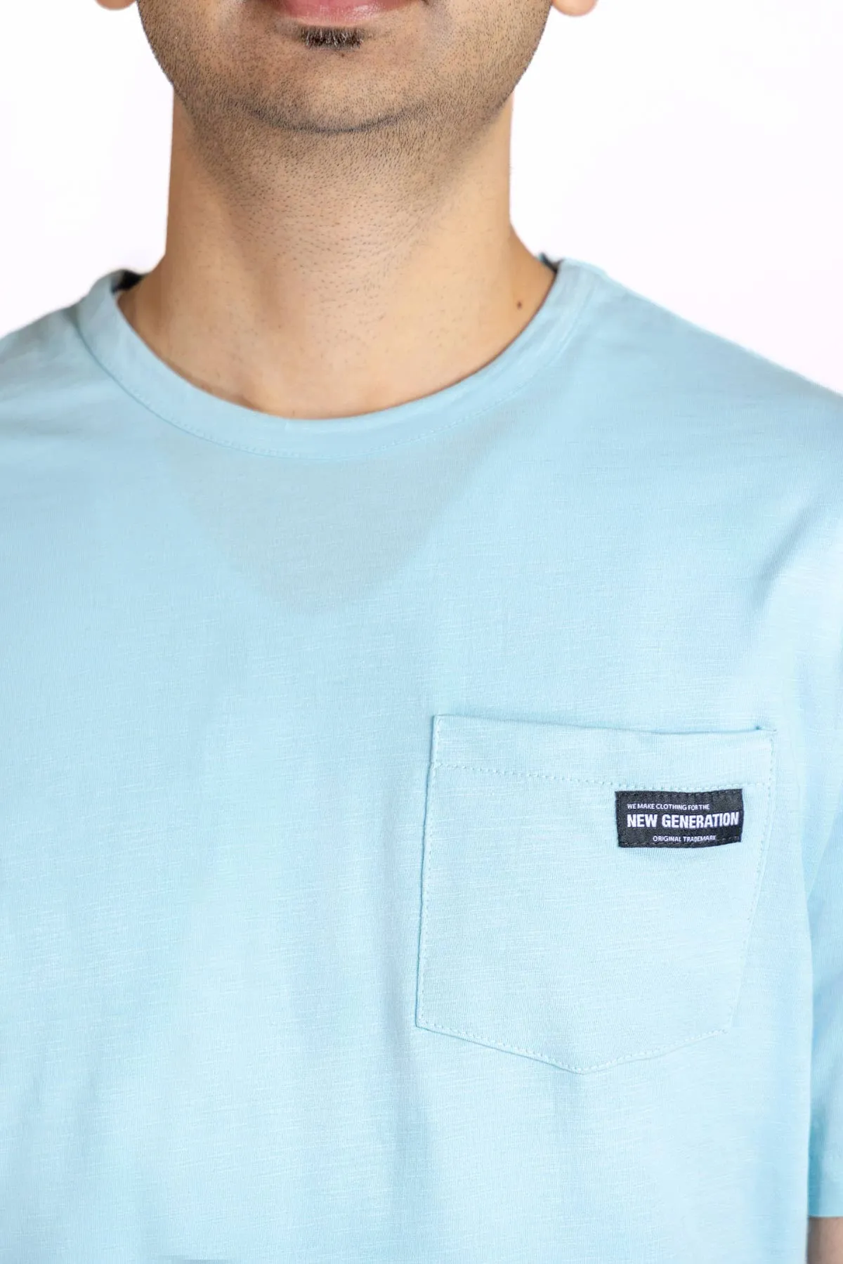 Crew Neck Basic T-Shirt For Men - Sky Blue