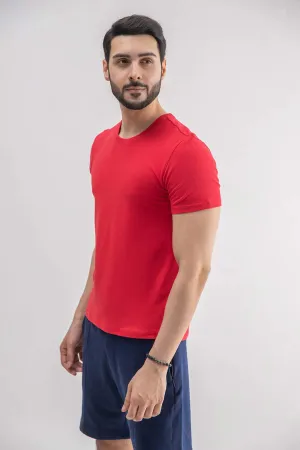 Crew Neck Basic T-Shirt For Men - Tango Red