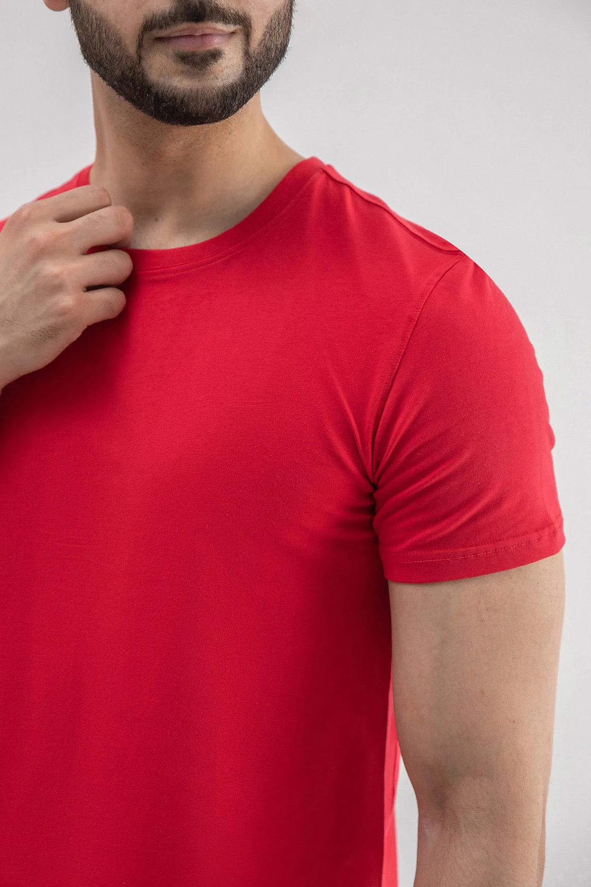 Crew Neck Basic T-Shirt For Men - Tango Red