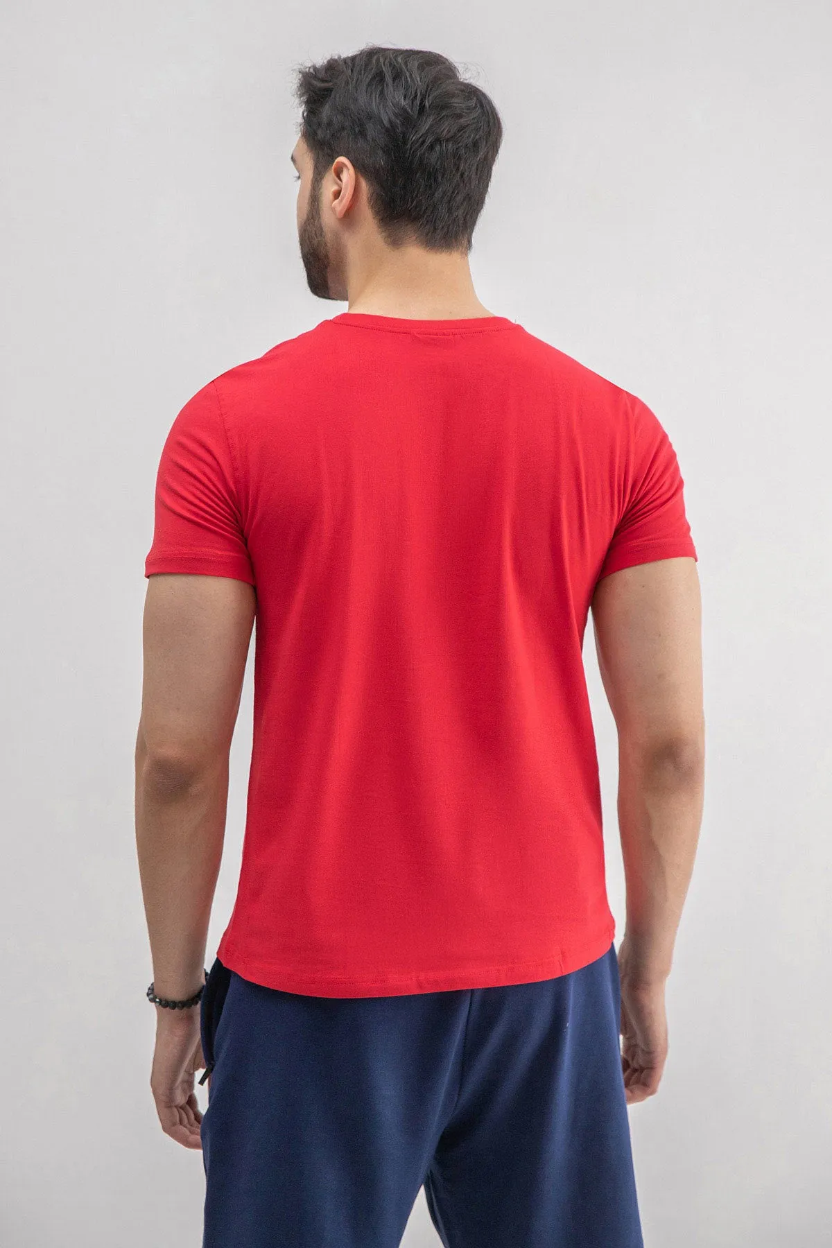 Crew Neck Basic T-Shirt For Men - Tango Red