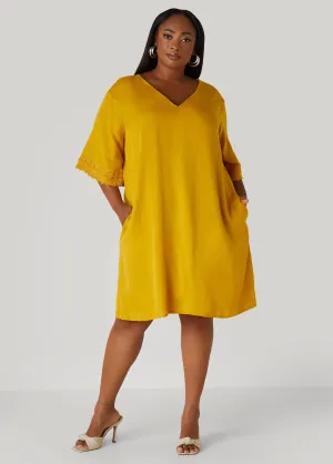 Crochet Trimmed V Neck Dress