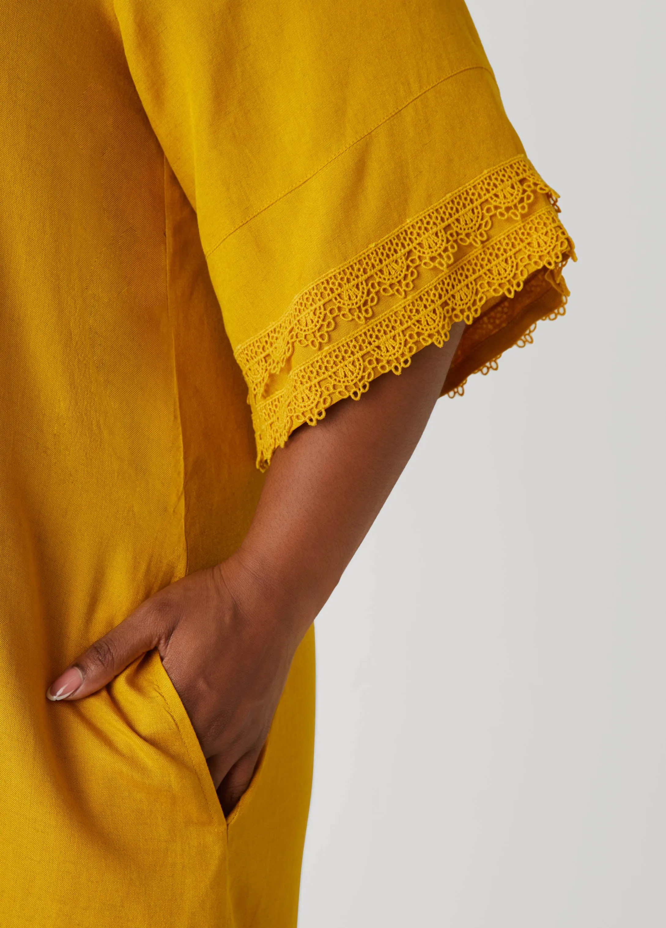 Crochet Trimmed V Neck Dress