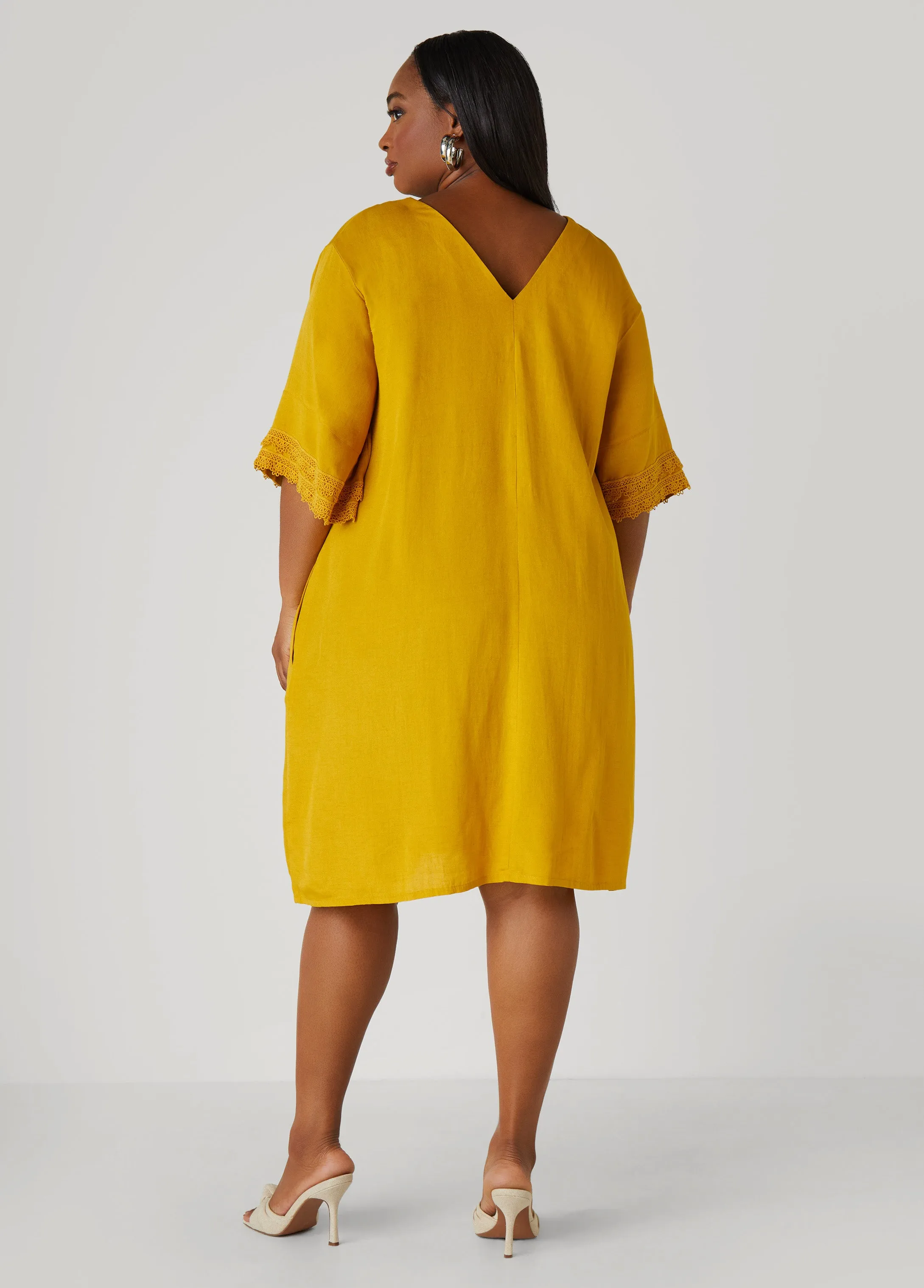 Crochet Trimmed V Neck Dress