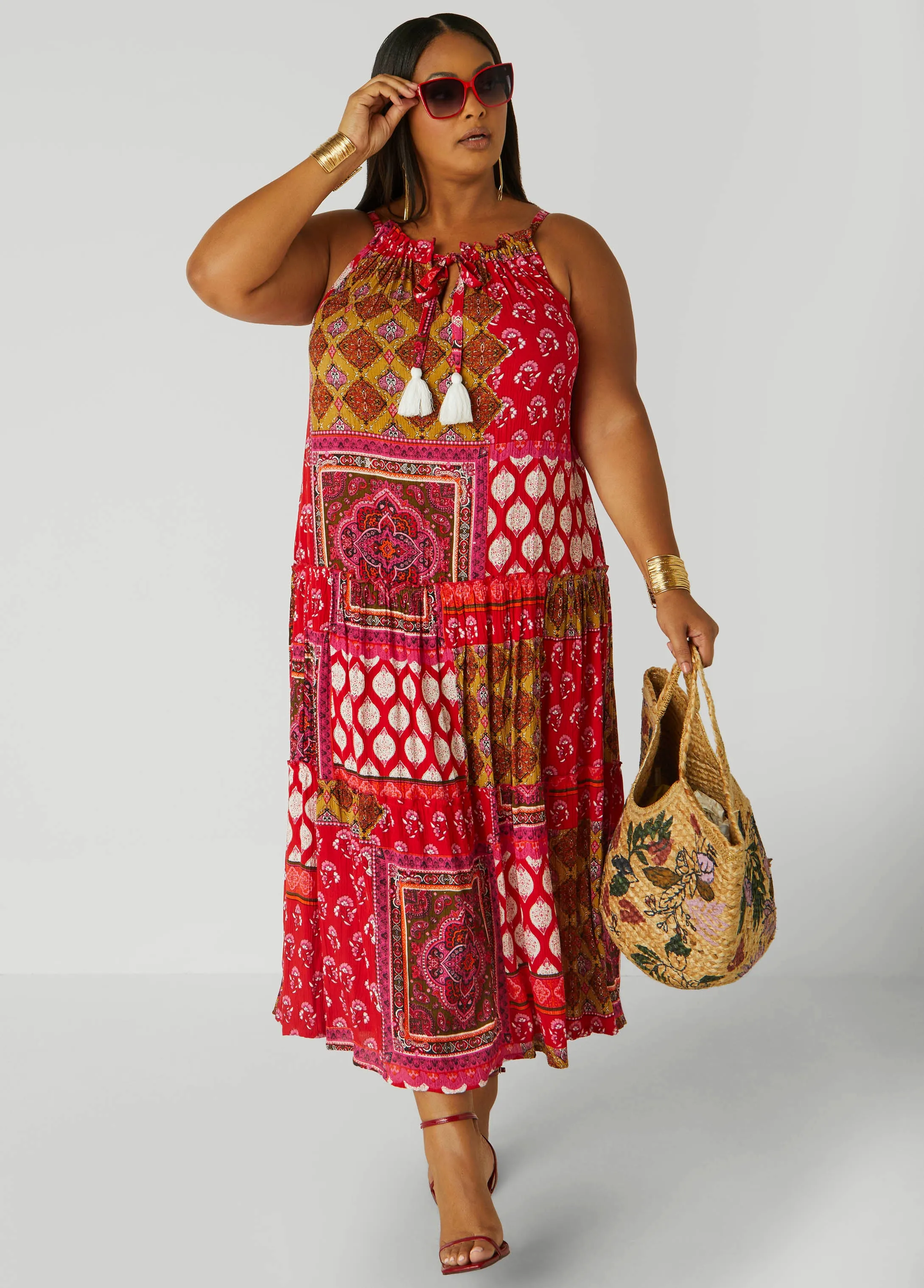 Cutout Scarf Print Maxi Dress