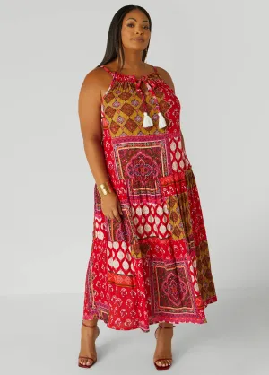 Cutout Scarf Print Maxi Dress