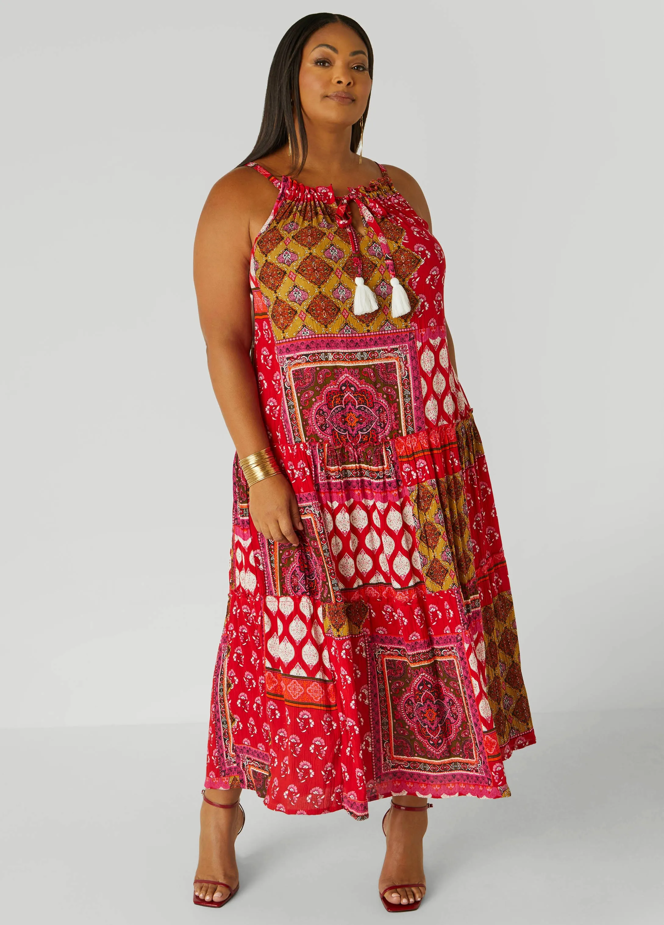 Cutout Scarf Print Maxi Dress
