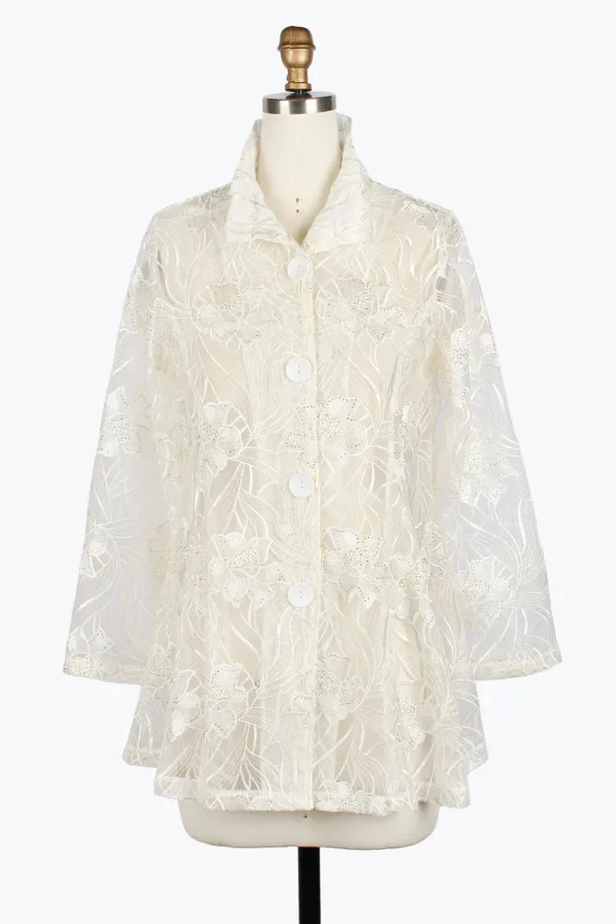 Damee 2416-IVR S25 Floral Embroidery Flare Jacket