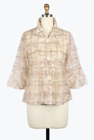 Damee 2424-RSG, WHT S25Sparkling Grid Peplum Jacket