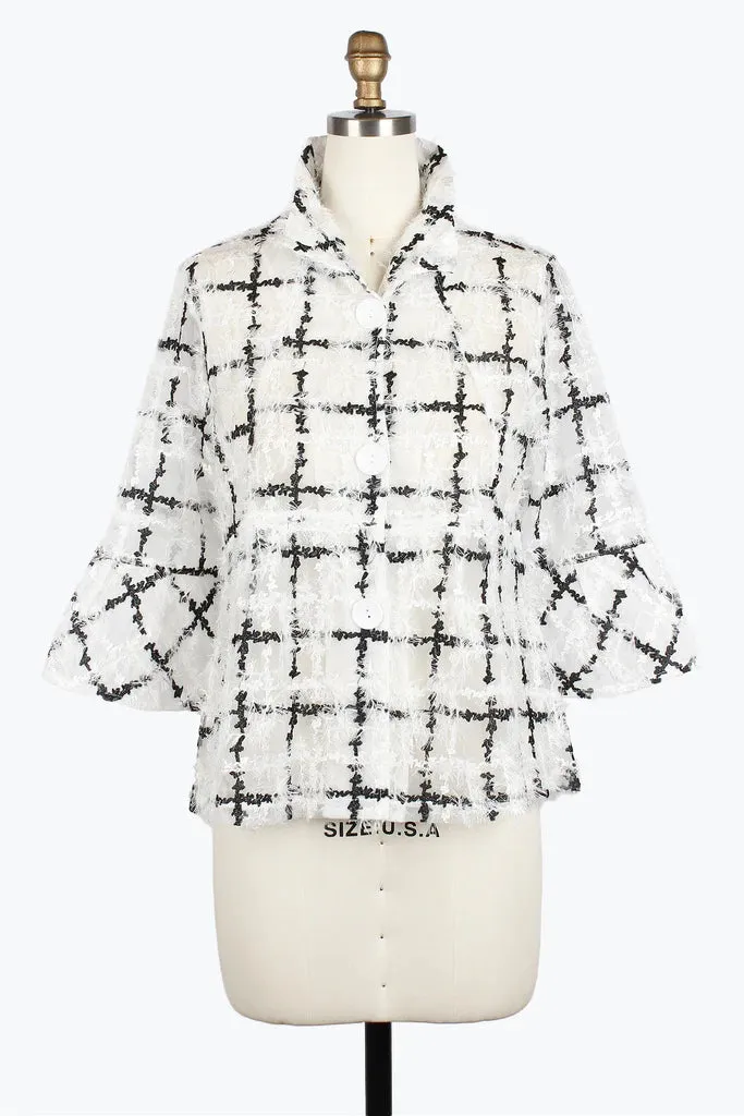 Damee 2424-RSG, WHT S25Sparkling Grid Peplum Jacket
