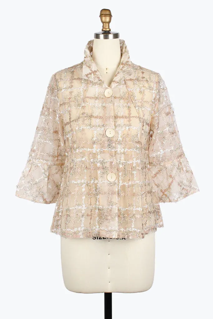 Damee 2424-RSG, WHT S25Sparkling Grid Peplum Jacket