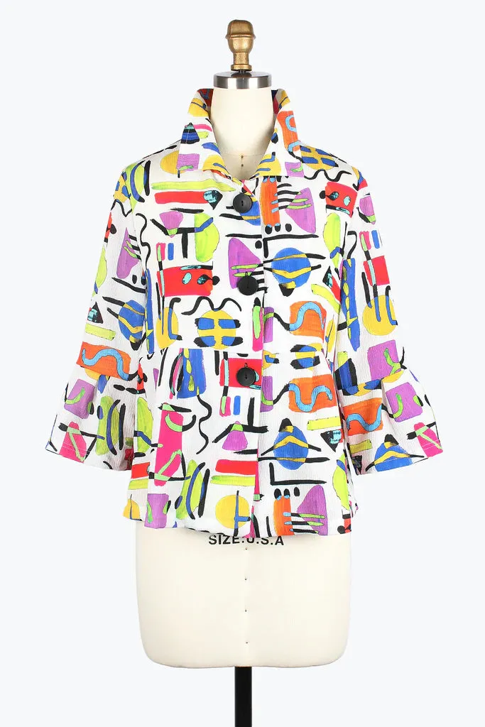 Damee 4964-MLT S25Abstract Art Crinkled Peplum Jacket