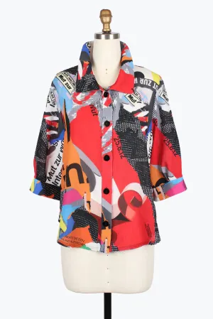 Damee 7115-MLT S25 Collage Art Crinkled Blouse t