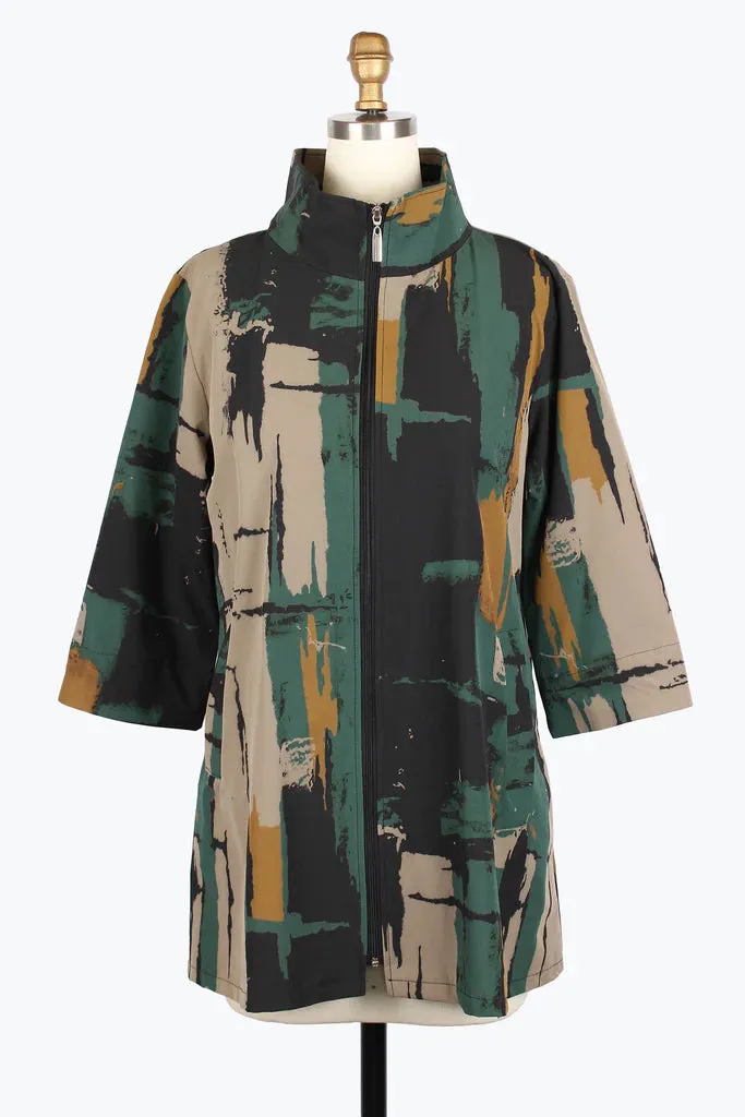 Damee Abstract Art Long Windbreaker Jacket 5018-Mlt F25