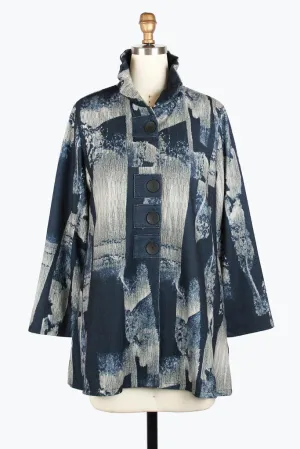 Damee Abstract Long Button Patch Coat  5013-Nvy F25