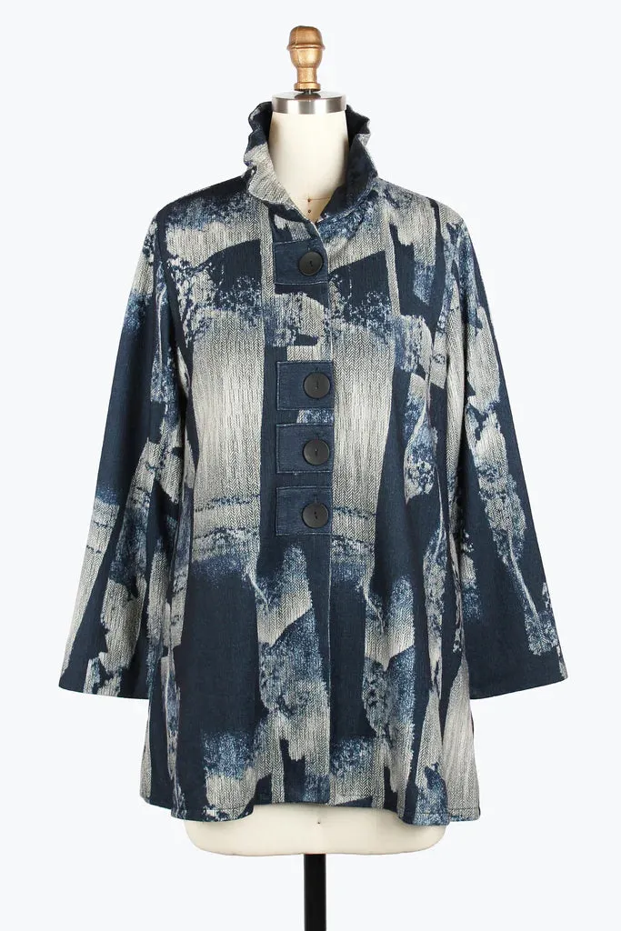 Damee Abstract Long Button Patch Coat  5013-Nvy F25