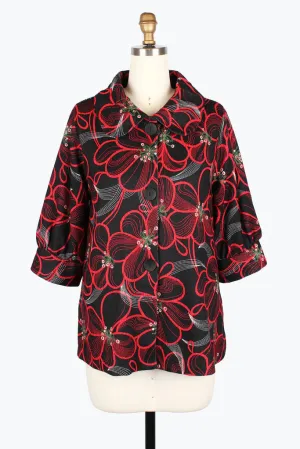 Damee Floral Pen Art Swing  Jacket 5012-Blu F25